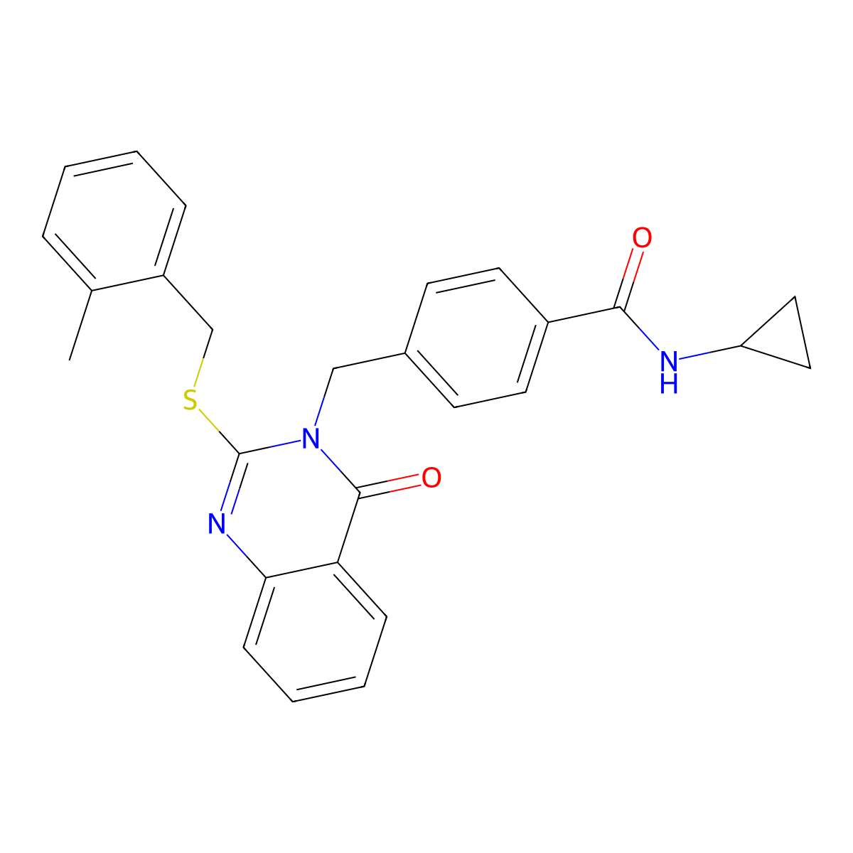 N-cyclopropyl-4-((2-((2-methylbenzyl)thio)-4-oxoquinazolin-3(4H)-yl)methyl)benzamide molecular structure, CAS 1115360-30-9