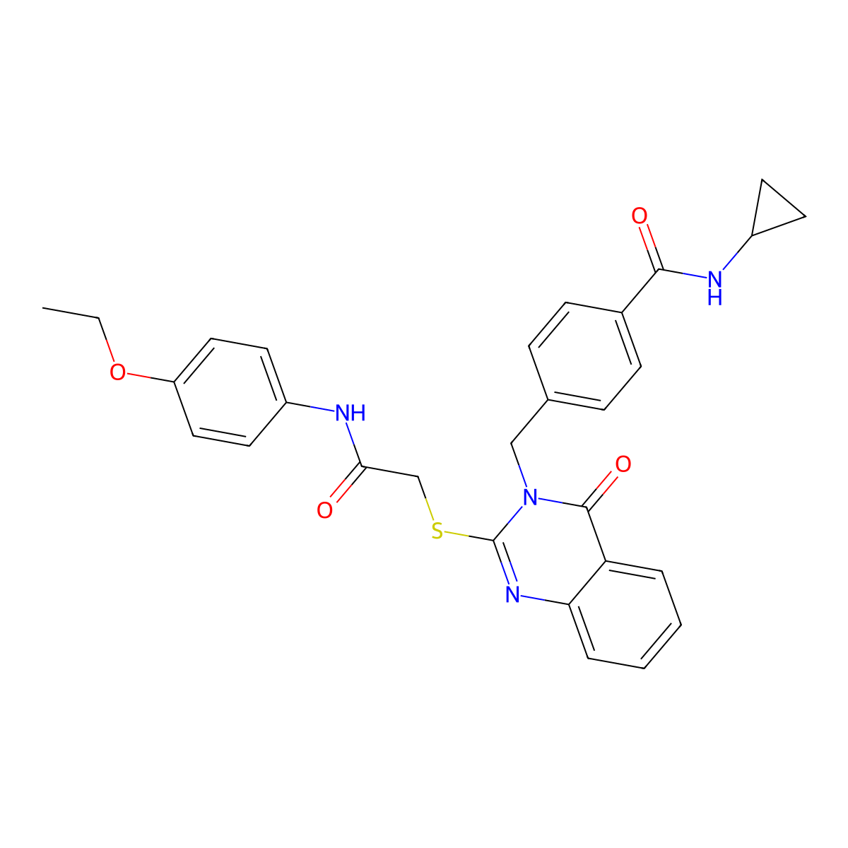 N-cyclopropyl-4-{[2-({[(4-ethoxyphenyl)carbamoyl]methyl}sulfanyl)-4-oxo-3,4-dihydroquinazolin-3-yl]methyl}benzamide molecular structure, CAS 1115360-31-0