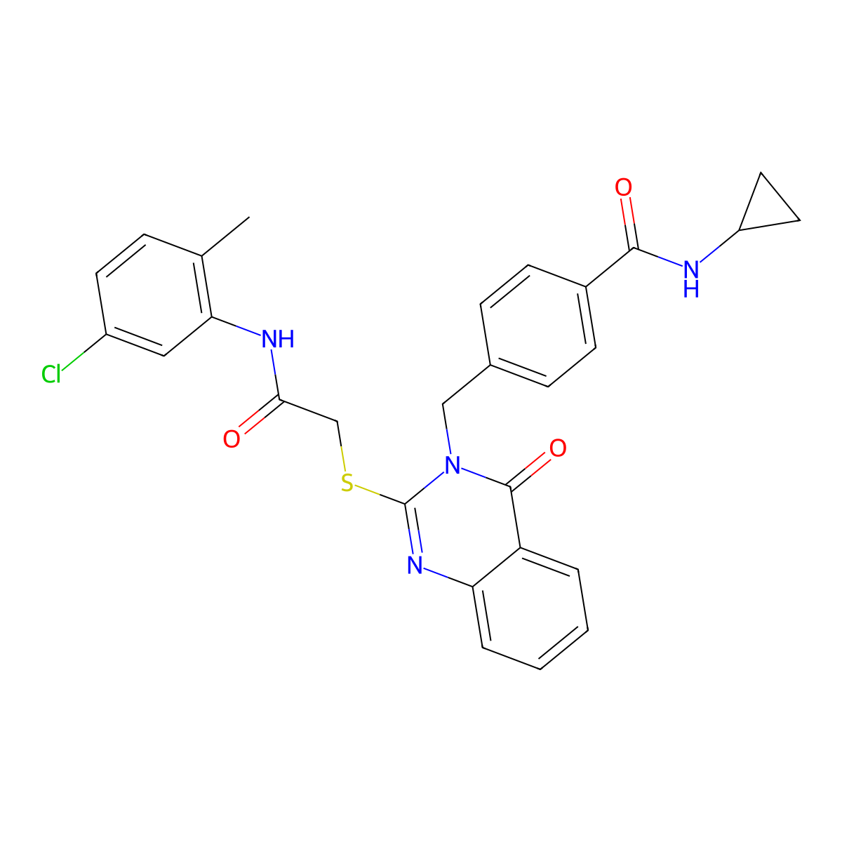 4-((2-((2-((5-chloro-2-methylphenyl)amino)-2-oxoethyl)thio)-4-oxoquinazolin-3(4H)-yl)methyl)-N-cyclopropylbenzamide molecular structure, CAS 1115360-35-4