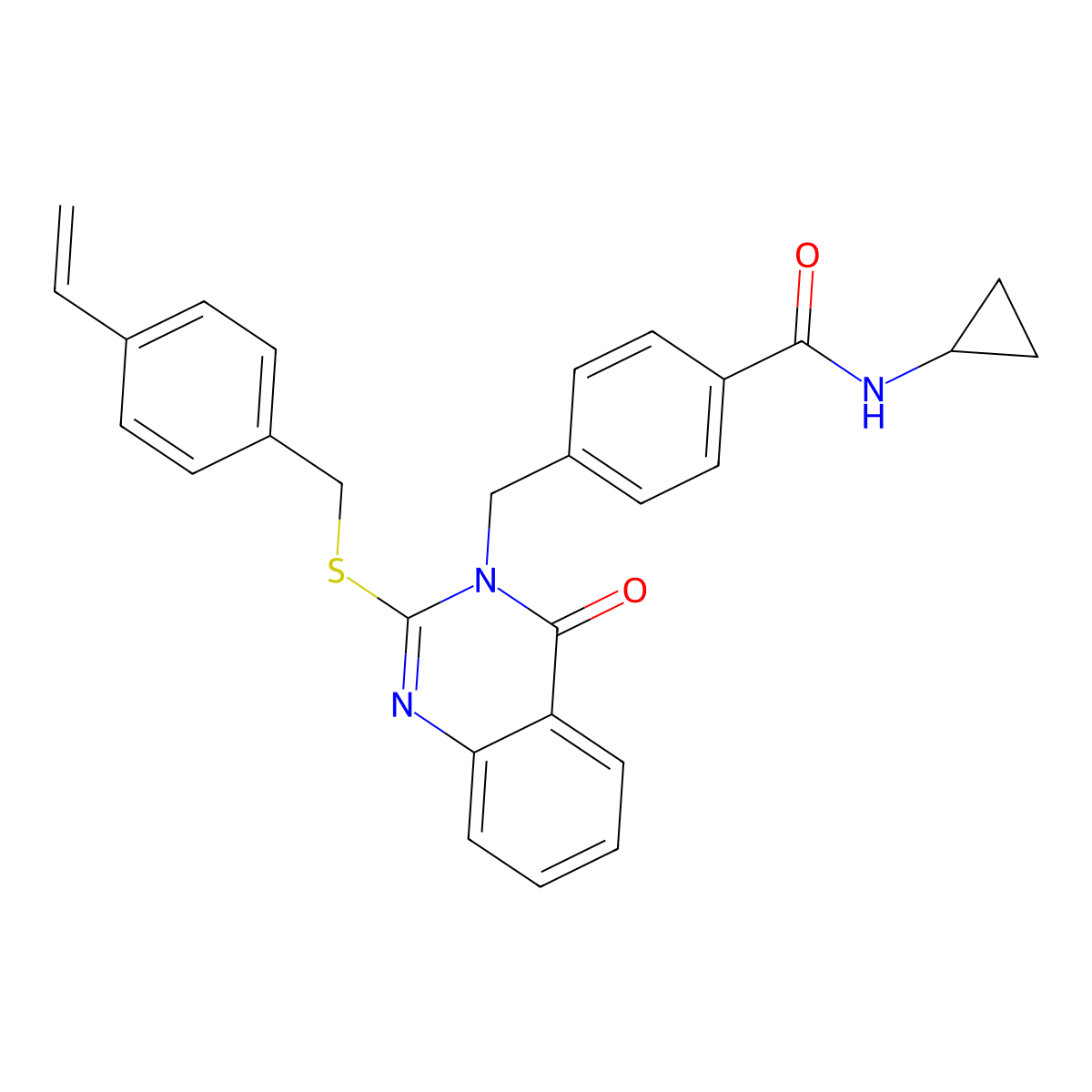 N-cyclopropyl-4-((4-oxo-2-((4-vinylbenzyl)thio)quinazolin-3(4H)-yl)methyl)benzamide molecular structure, CAS 1115360-37-6