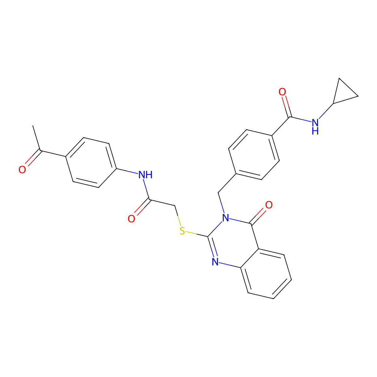 4-{[2-({[(4-acetylphenyl)carbamoyl]methyl}sulfanyl)-4-oxo-3,4-dihydroquinazolin-3-yl]methyl}-N-cyclopropylbenzamide molecular structure, CAS 1115360-40-1