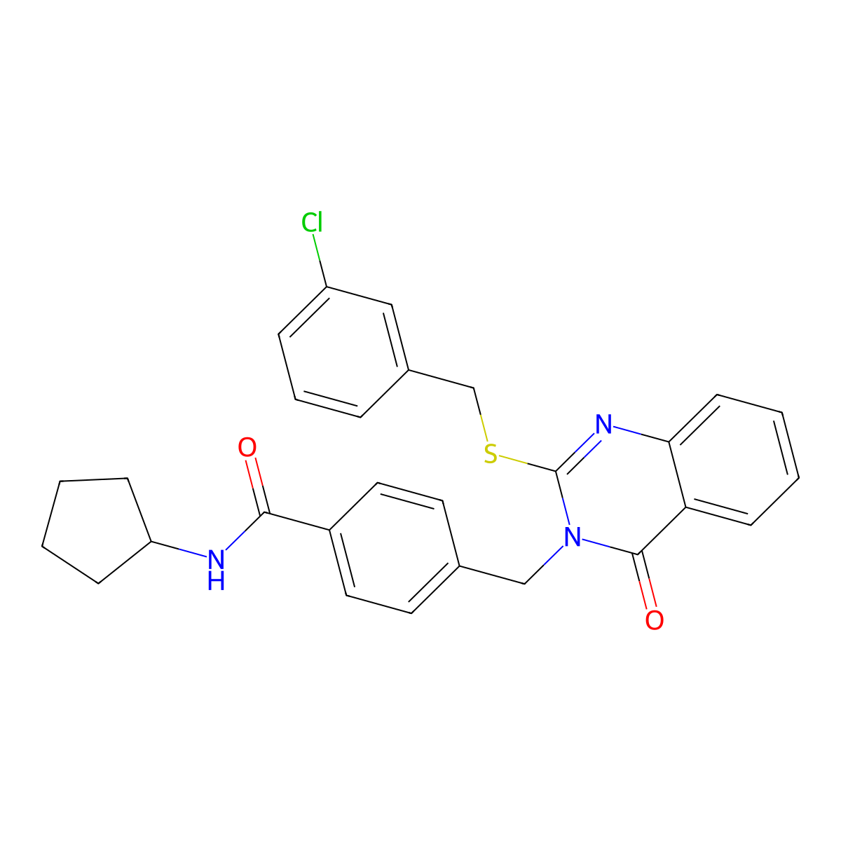 4-((2-((3-chlorobenzyl)thio)-4-oxoquinazolin-3(4H)-yl)methyl)-N-cyclopentylbenzamide molecular structure, CAS 1115360-41-2