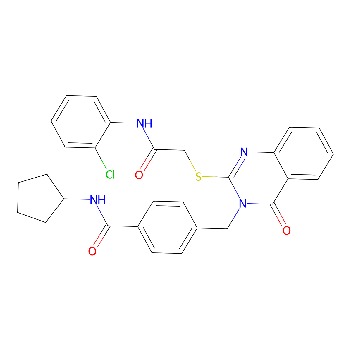 4-((2-((2-((2-chlorophenyl)amino)-2-oxoethyl)thio)-4-oxoquinazolin-3(4H)-yl)methyl)-N-cyclopentylbenzamide molecular structure, CAS 1115360-43-4