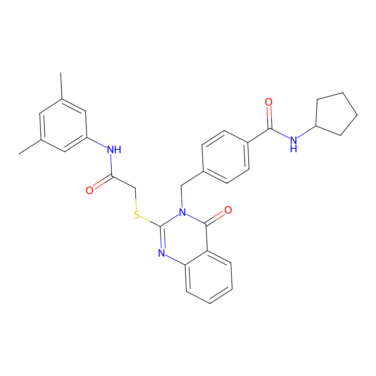N-cyclopentyl-4-{[2-({[(3,5-dimethylphenyl)carbamoyl]methyl}sulfanyl)-4-oxo-3,4-dihydroquinazolin-3-yl]methyl}benzamide molecular structure, CAS 1115360-48-9