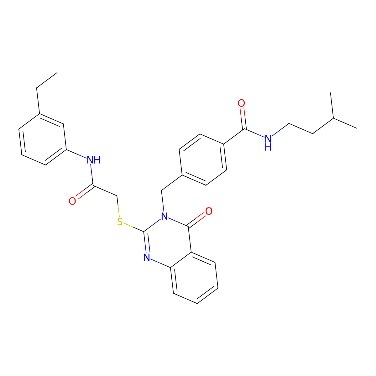 4-((2-((2-((3-ethylphenyl)amino)-2-oxoethyl)thio)-4-oxoquinazolin-3(4H)-yl)methyl)-N-isopentylbenzamide molecular structure, CAS 1115360-55-8