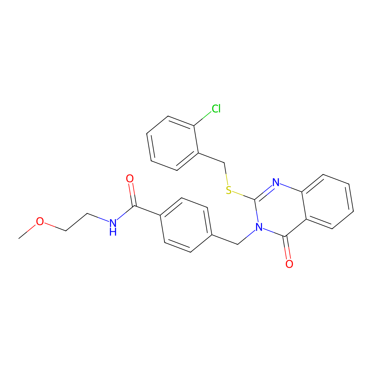 4-((2-((2-chlorobenzyl)thio)-4-oxoquinazolin-3(4H)-yl)methyl)-N-(2-methoxyethyl)benzamide molecular structure, CAS 1115360-57-0