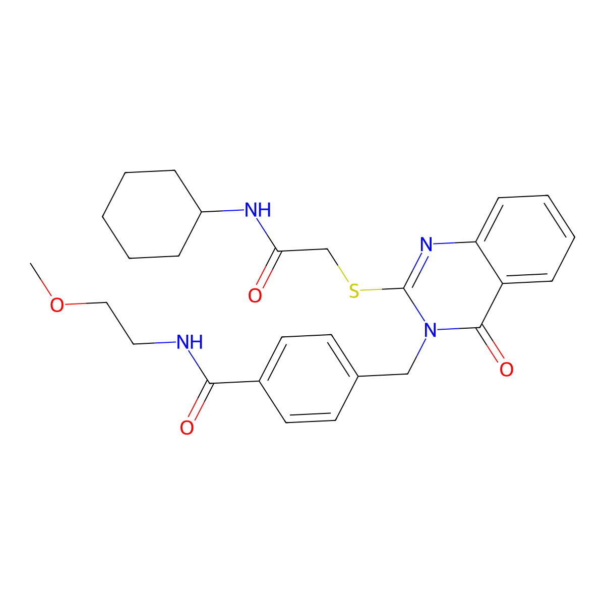 4-[(2-{[(cyclohexylcarbamoyl)methyl]sulfanyl}-4-oxo-3,4-dihydroquinazolin-3-yl)methyl]-N-(2-methoxyethyl)benzamide molecular structure, CAS 1115360-58-1
