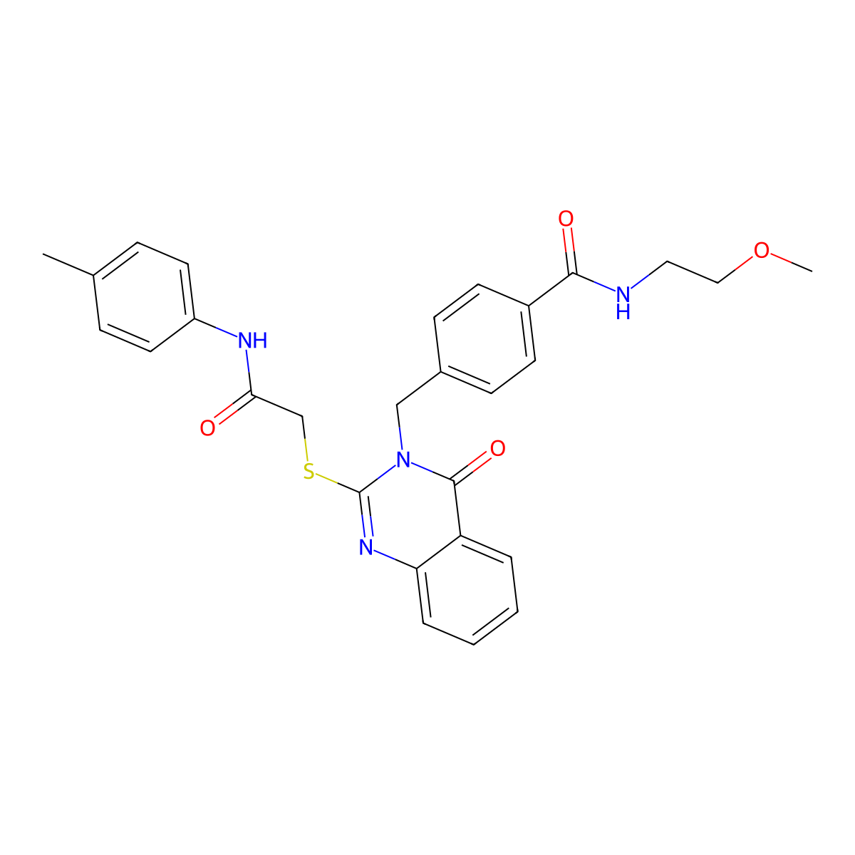 N-(2-methoxyethyl)-4-{[2-({[(4-methylphenyl)carbamoyl]methyl}sulfanyl)-4-oxo-3,4-dihydroquinazolin-3-yl]methyl}benzamide molecular structure, CAS 1115360-60-5