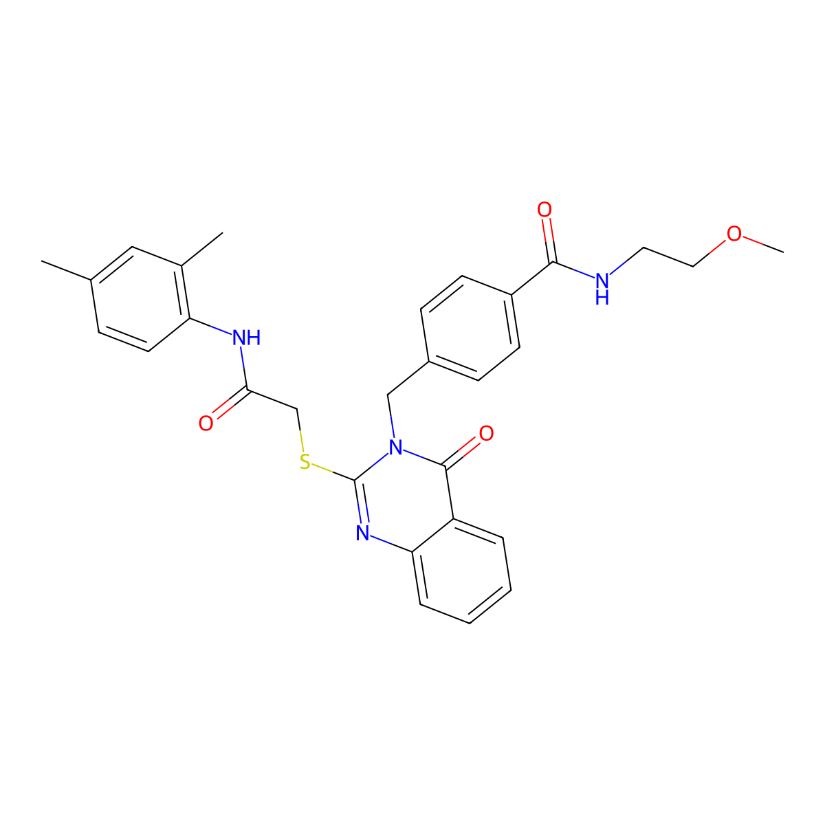 4-{[2-({[(2,4-dimethylphenyl)carbamoyl]methyl}sulfanyl)-4-oxo-3,4-dihydroquinazolin-3-yl]methyl}-N-(2-methoxyethyl)benzamide molecular structure, CAS 1115360-63-8