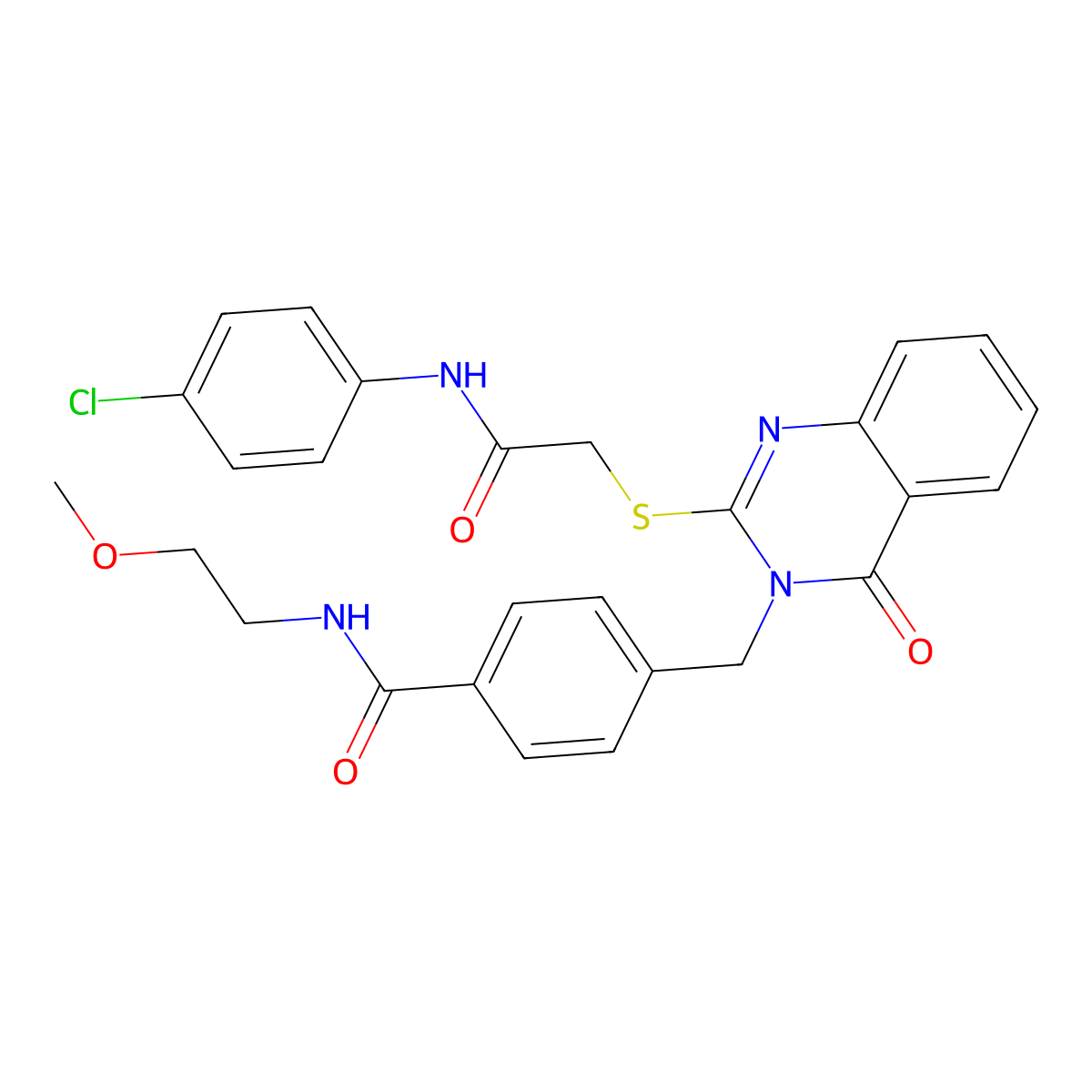 4-((2-((2-((4-chlorophenyl)amino)-2-oxoethyl)thio)-4-oxoquinazolin-3(4H)-yl)methyl)-N-(2-methoxyethyl)benzamide molecular structure, CAS 1115360-65-0
