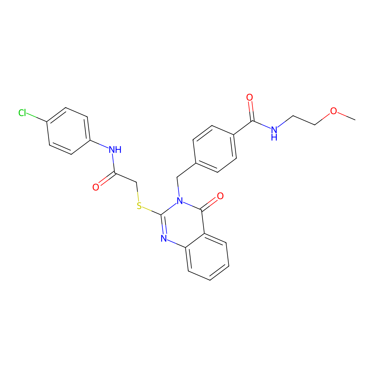4-((2-((2-((4-chlorophenyl)amino)-2-oxoethyl)thio)-4-oxoquinazolin-3(4H)-yl)methyl)-N-(2-methoxyethyl)benzamide molecular structure, CAS 1115360-65-0