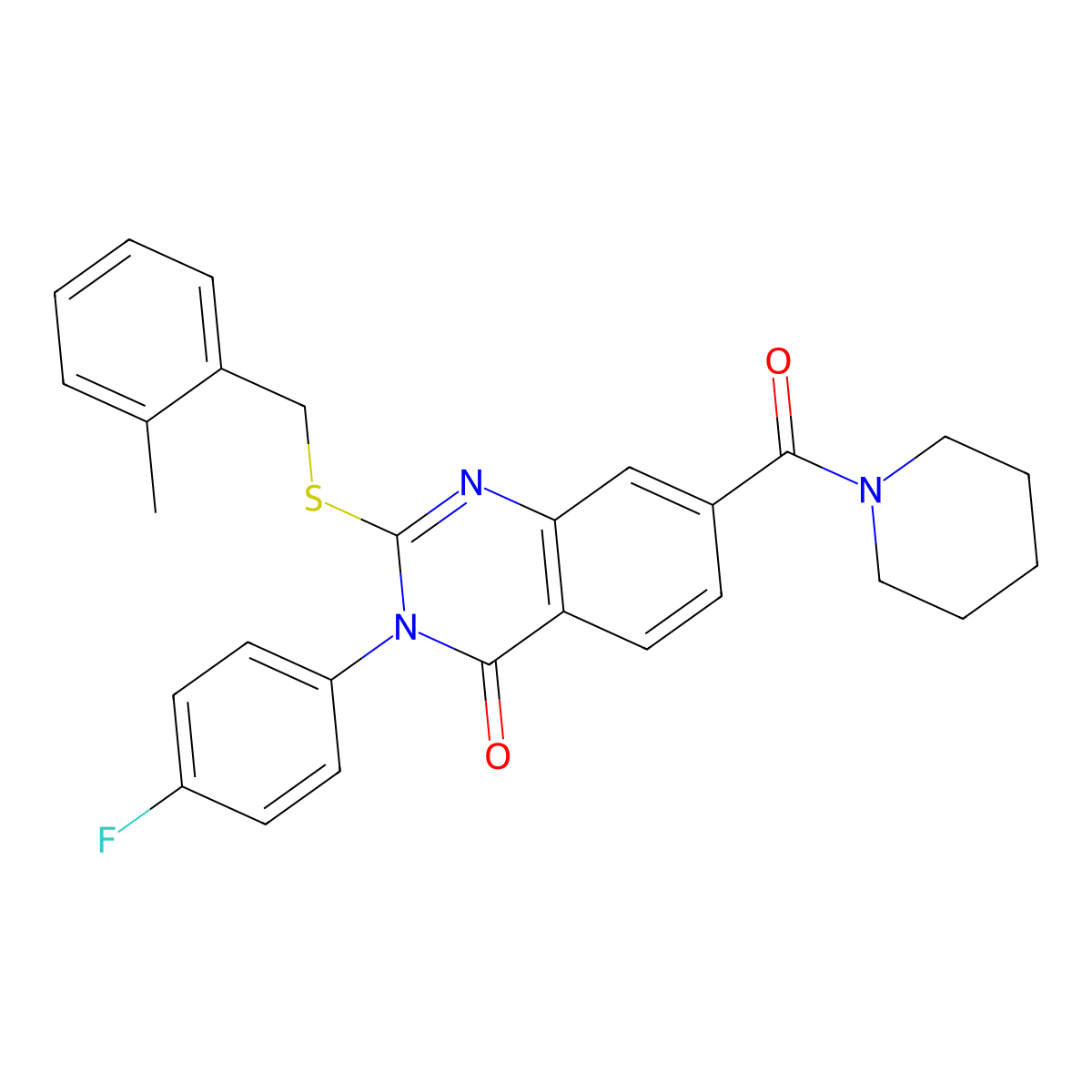 3-(4-fluorophenyl)-2-((2-methylbenzyl)thio)-7-(piperidine-1-carbonyl)quinazolin-4(3H)-one molecular structure, CAS 1115368-08-5
