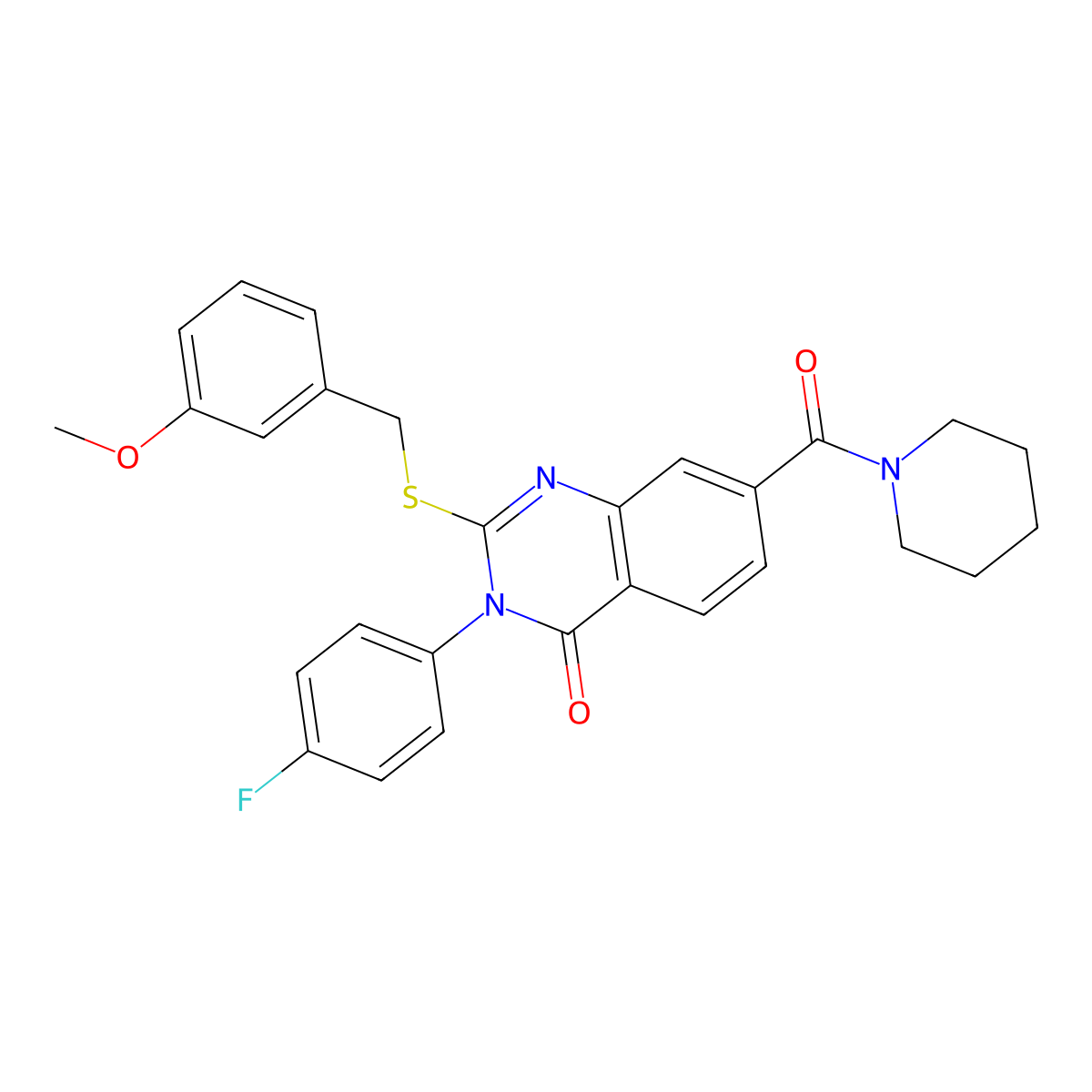 3-(4-fluorophenyl)-2-((3-methoxybenzyl)thio)-7-(piperidine-1-carbonyl)quinazolin-4(3H)-one molecular structure, CAS 1115368-12-1