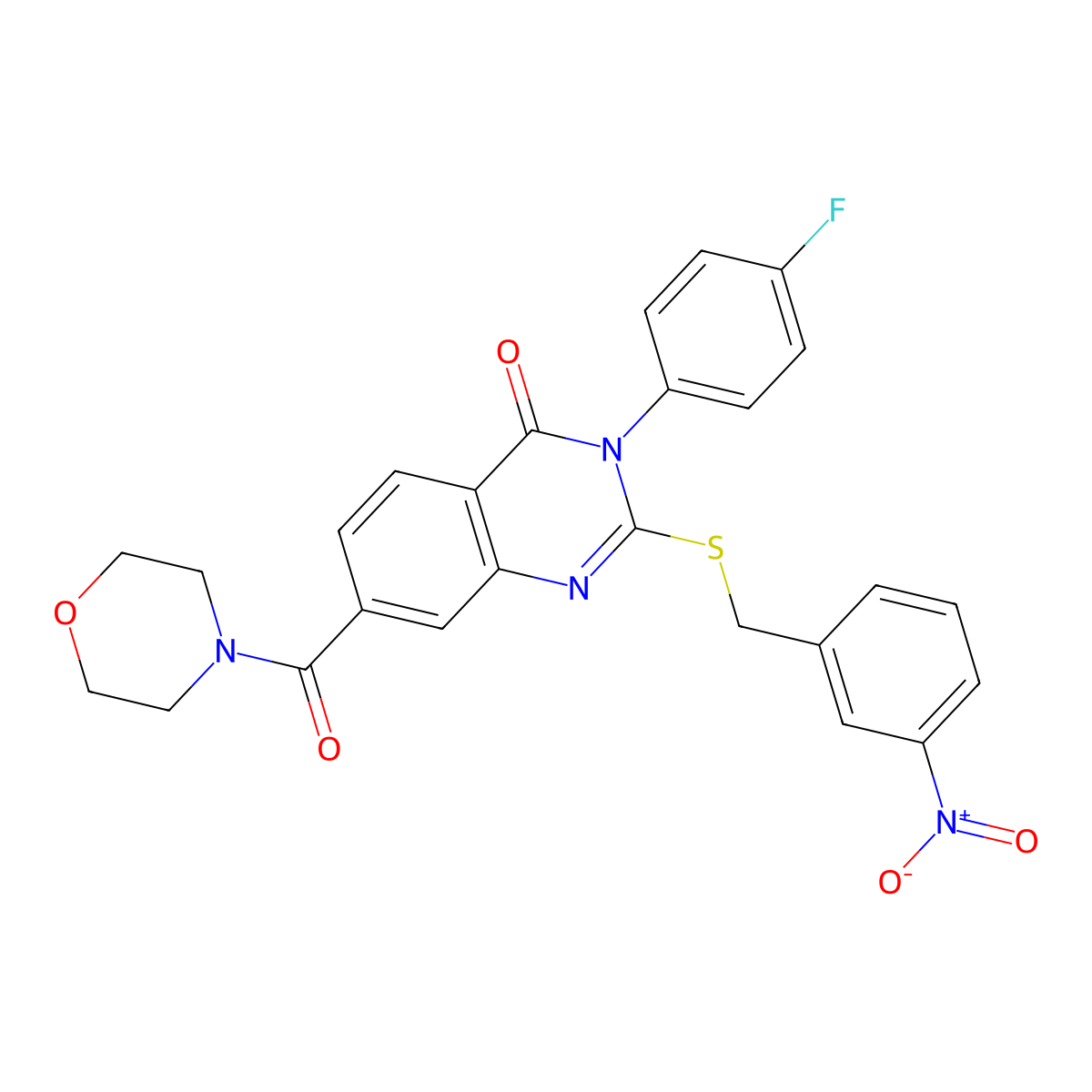 3-(4-fluorophenyl)-7-(morpholine-4-carbonyl)-2-((3-nitrobenzyl)thio)quinazolin-4(3H)-one molecular structure, CAS 1115368-23-4