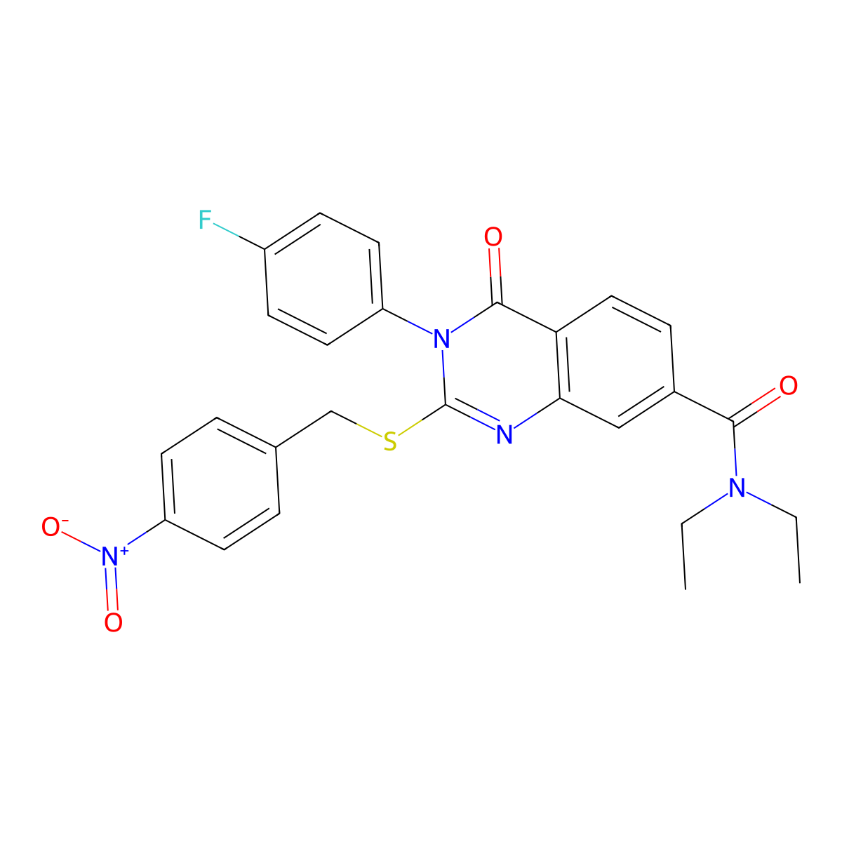 N,N-diethyl-3-(4-fluorophenyl)-2-((4-nitrobenzyl)thio)-4-oxo-3,4-dihydroquinazoline-7-carboxamide molecular structure, CAS 1115368-28-9