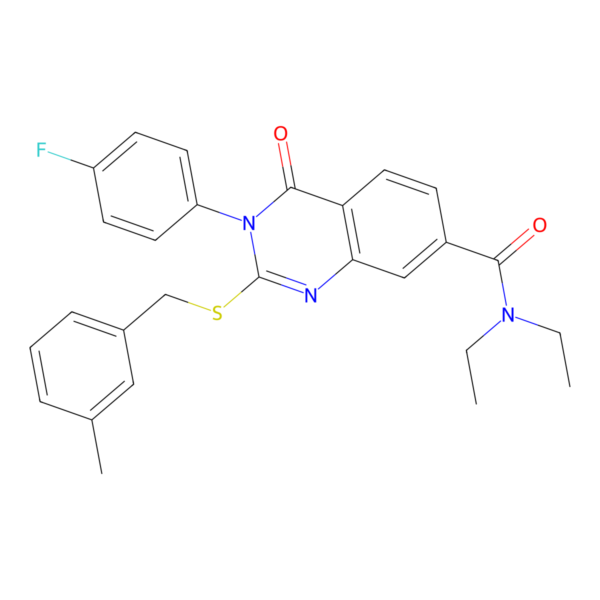 N,N-diethyl-3-(4-fluorophenyl)-2-((3-methylbenzyl)thio)-4-oxo-3,4-dihydroquinazoline-7-carboxamide molecular structure, CAS 1115368-29-0