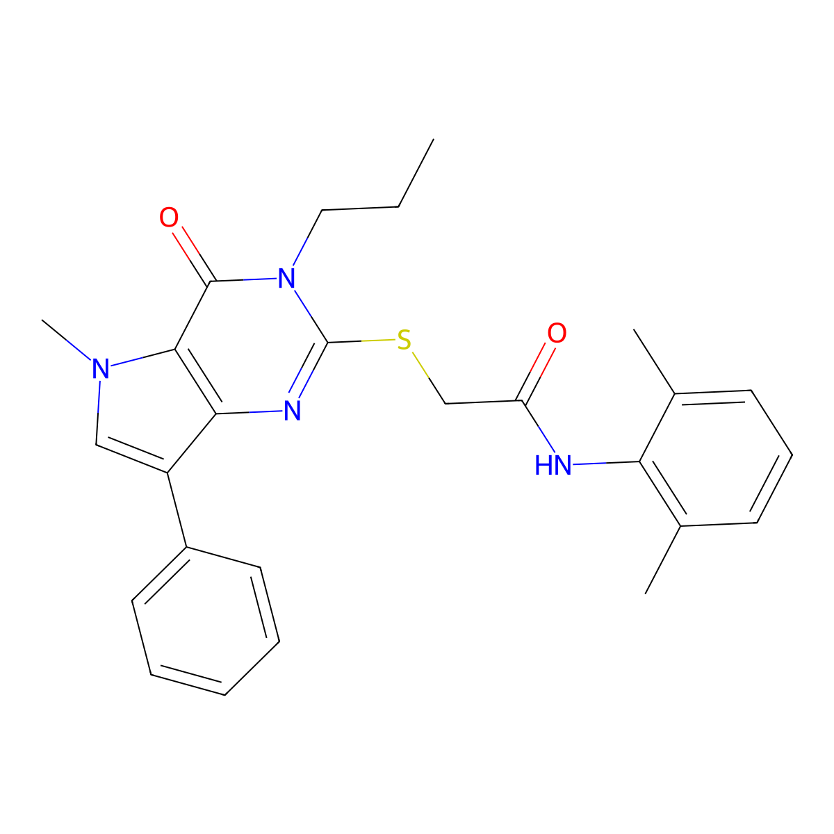 N-(2,6-dimethylphenyl)-2-((5-methyl-4-oxo-7-phenyl-3-propyl-4,5-dihydro-3H-pyrrolo[3,2-d]pyrimidin-2-yl)thio)acetamide molecular structure, CAS 1115370-94-9