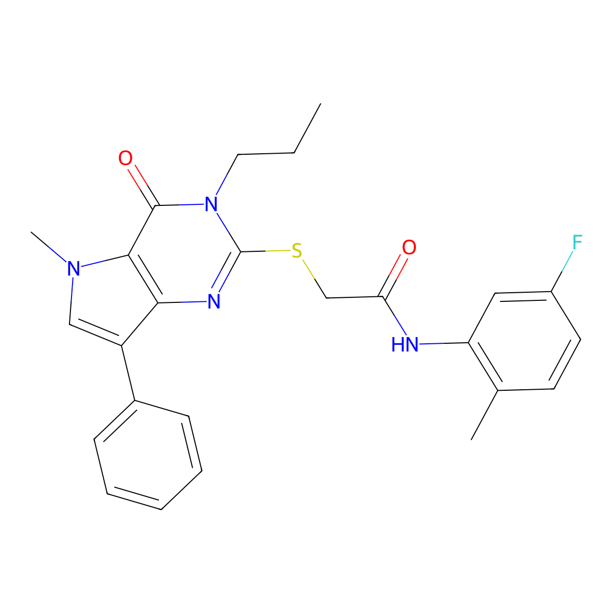 N-(5-fluoro-2-methylphenyl)-2-((5-methyl-4-oxo-7-phenyl-3-propyl-4,5-dihydro-3H-pyrrolo[3,2-d]pyrimidin-2-yl)thio)acetamide molecular structure, CAS 1115370-96-1