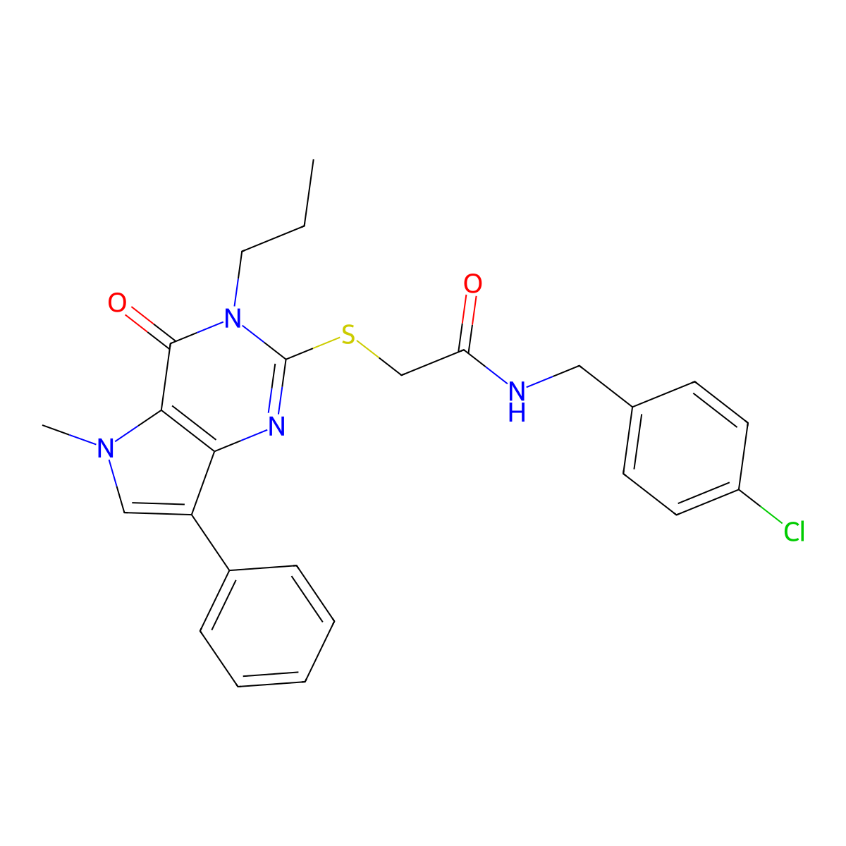 N-(4-chlorobenzyl)-2-((5-methyl-4-oxo-7-phenyl-3-propyl-4,5-dihydro-3H-pyrrolo[3,2-d]pyrimidin-2-yl)thio)acetamide molecular structure, CAS 1115370-98-3
