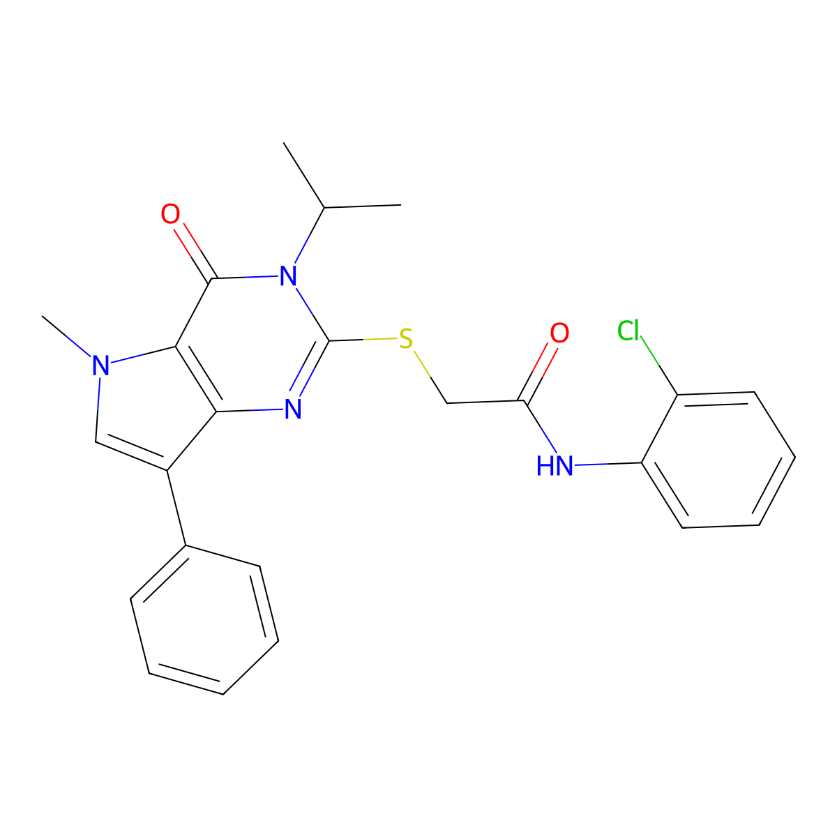 N-(2-chlorophenyl)-2-((3-isopropyl-5-methyl-4-oxo-7-phenyl-4,5-dihydro-3H-pyrrolo[3,2-d]pyrimidin-2-yl)thio)acetamide molecular structure, CAS 1115371-00-0