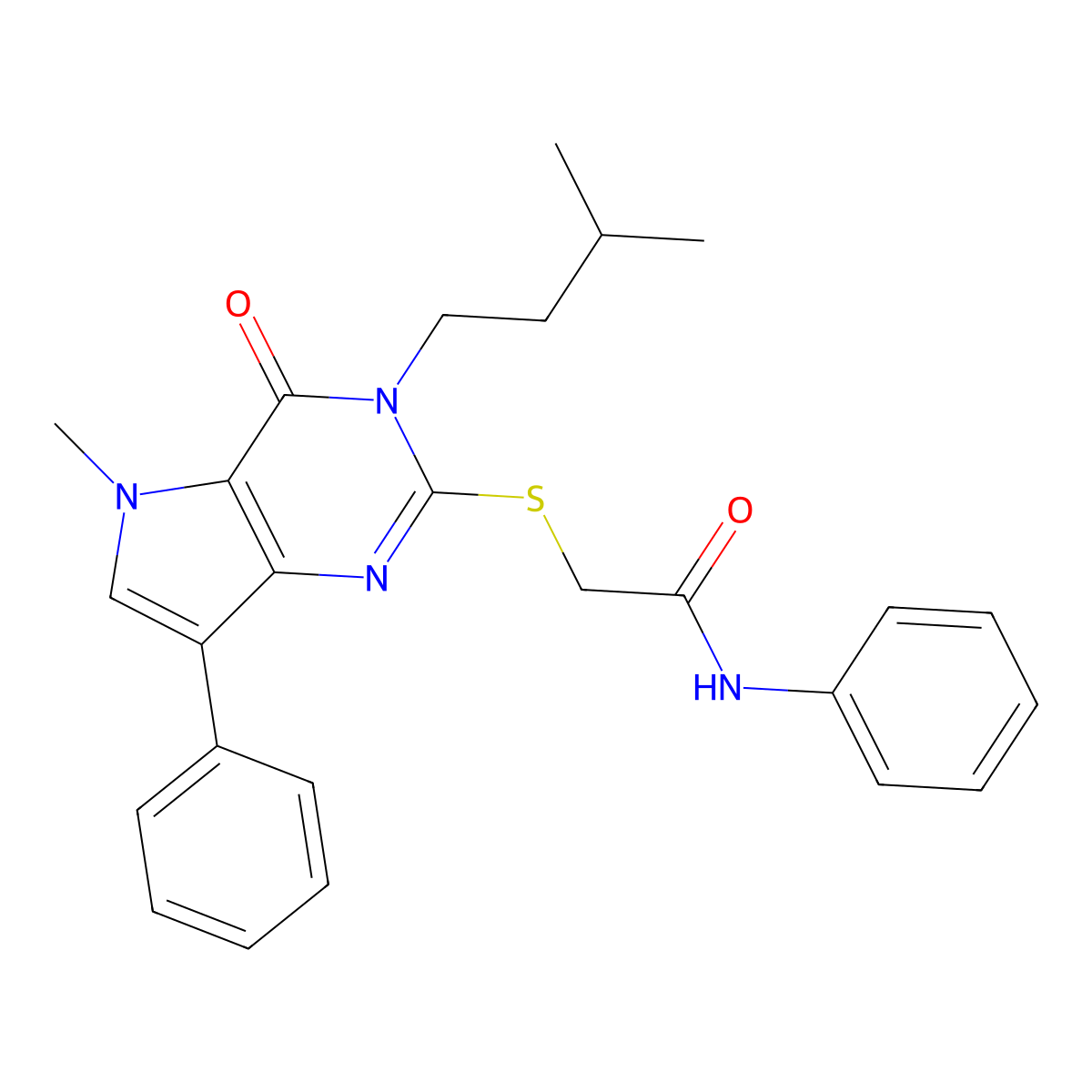 2-{[5-methyl-3-(3-methylbutyl)-4-oxo-7-phenyl-3H,4H,5H-pyrrolo[3,2-d]pyrimidin-2-yl]sulfanyl}-N-phenylacetamide molecular structure, CAS 1115371-09-9
