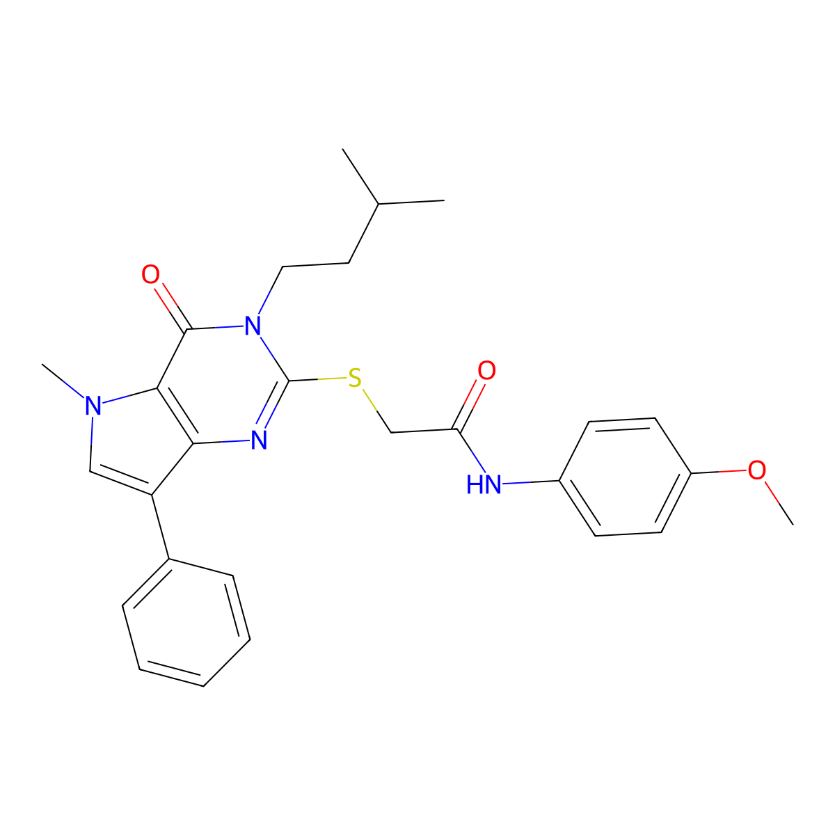 N-(4-methoxyphenyl)-2-{[5-methyl-3-(3-methylbutyl)-4-oxo-7-phenyl-3H,4H,5H-pyrrolo[3,2-d]pyrimidin-2-yl]sulfanyl}acetamide molecular structure, CAS 1115371-11-3