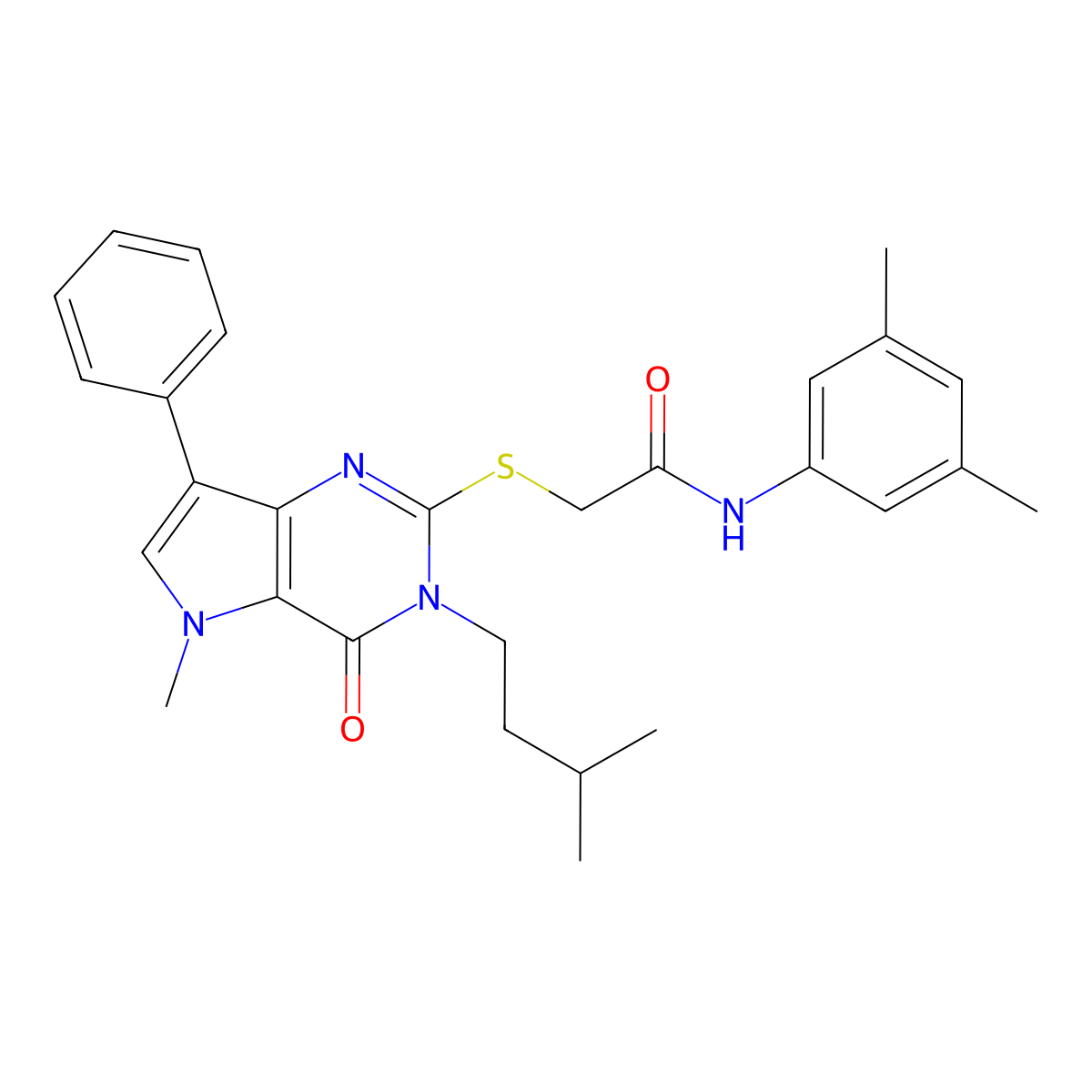N-(3,5-dimethylphenyl)-2-((3-isopentyl-5-methyl-4-oxo-7-phenyl-4,5-dihydro-3H-pyrrolo[3,2-d]pyrimidin-2-yl)thio)acetamide molecular structure, CAS 1115371-18-0