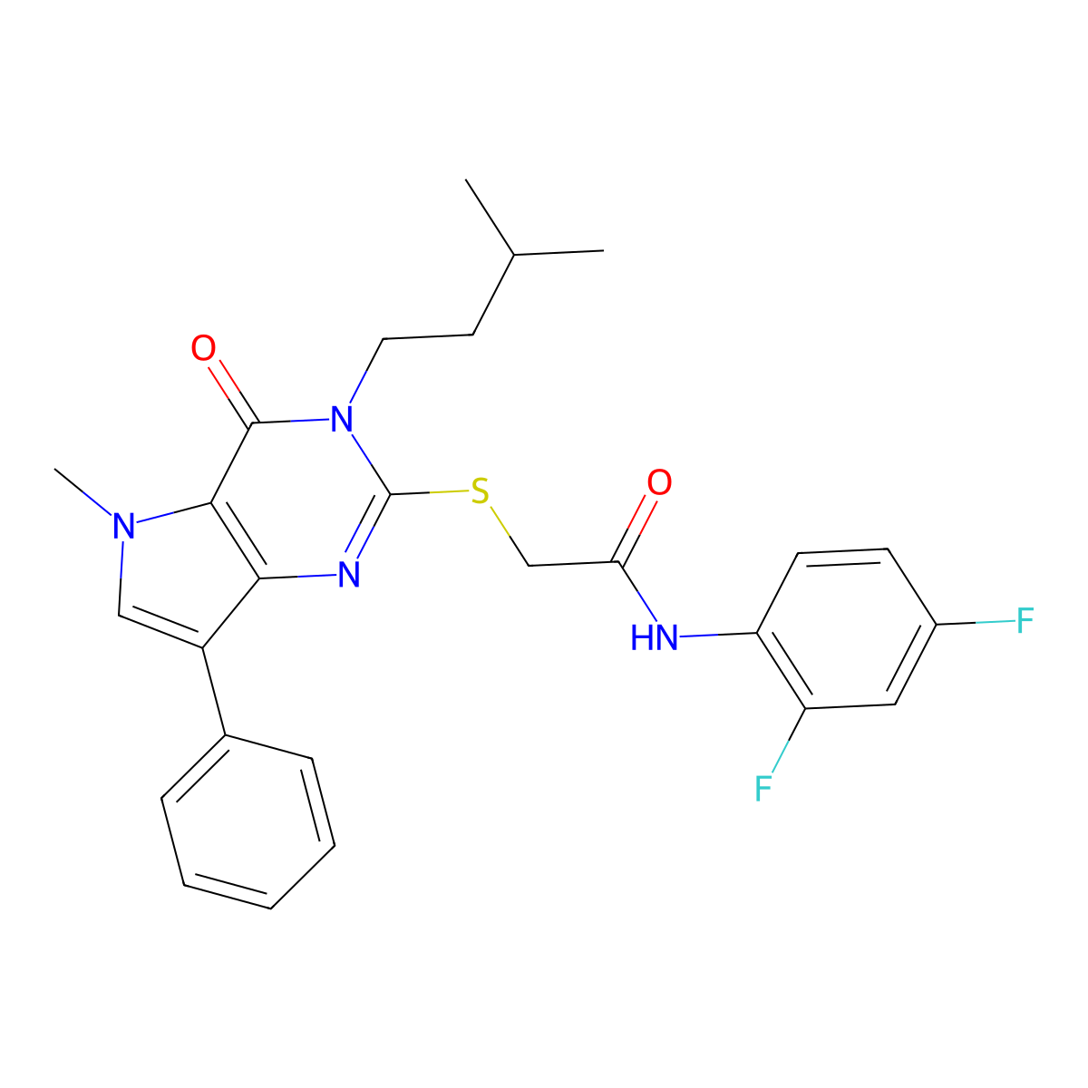 N-(2,4-difluorophenyl)-2-((3-isopentyl-5-methyl-4-oxo-7-phenyl-4,5-dihydro-3H-pyrrolo[3,2-d]pyrimidin-2-yl)thio)acetamide molecular structure, CAS 1115371-19-1