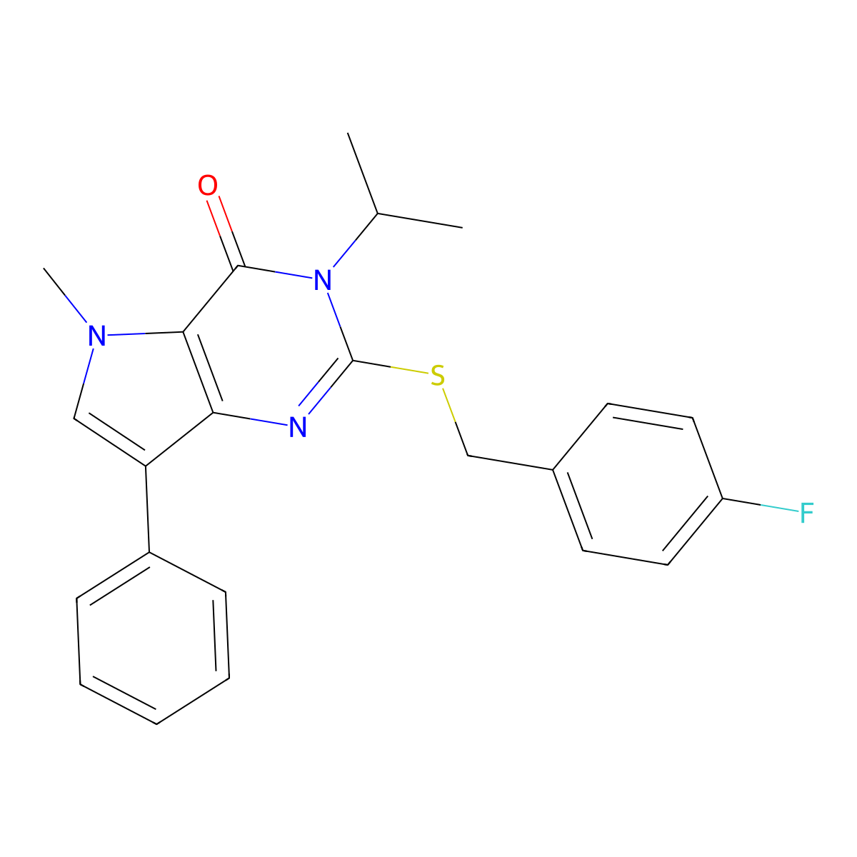 2-((4-fluorobenzyl)thio)-3-isopropyl-5-methyl-7-phenyl-3H-pyrrolo[3,2-d]pyrimidin-4(5H)-one molecular structure, CAS 1115371-33-9