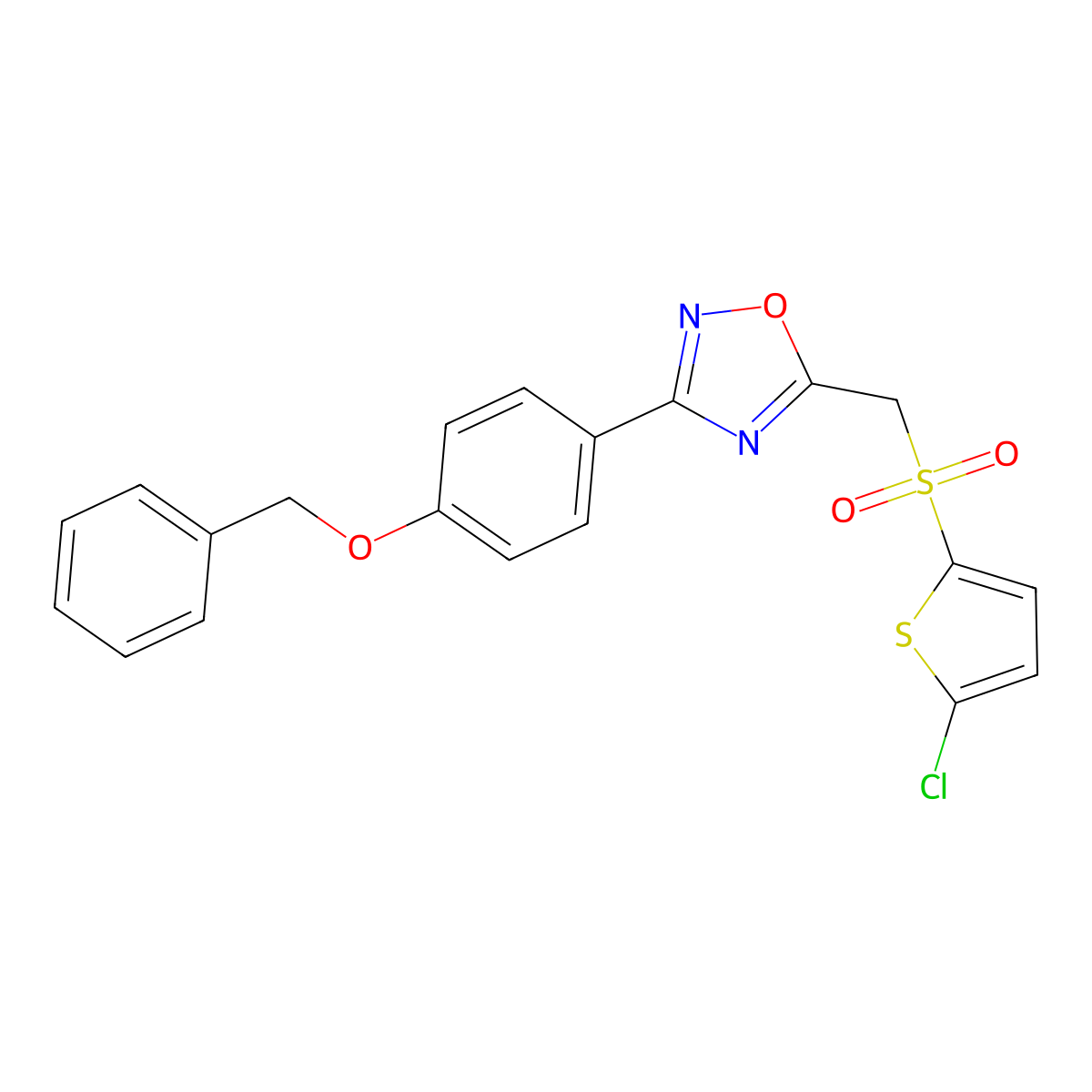 3-[4-(Benzyloxy)phenyl]-5-{[(5-chlorothiophen-2-yl)sulfonyl]methyl}-1,2,4-oxadiazole molecular structure, CAS 1115371-54-4