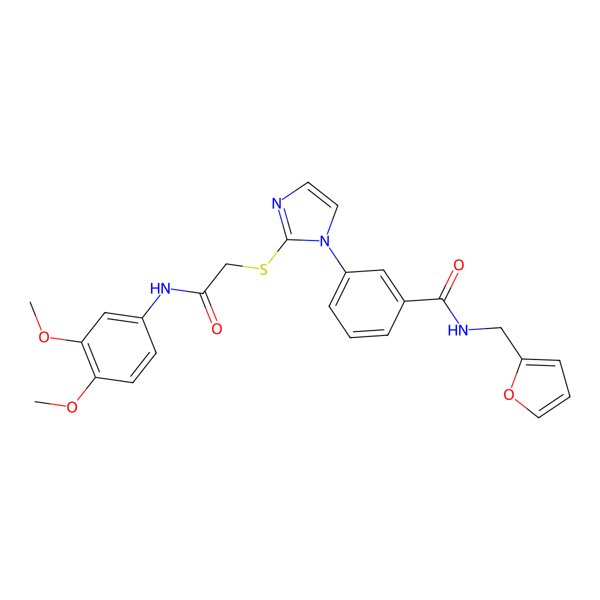 3-(2-((2-((3,4-dimethoxyphenyl)amino)-2-oxoethyl)thio)-1H-imidazol-1-yl)-N-(furan-2-ylmethyl)benzamide molecular structure, CAS 1115371-56-6