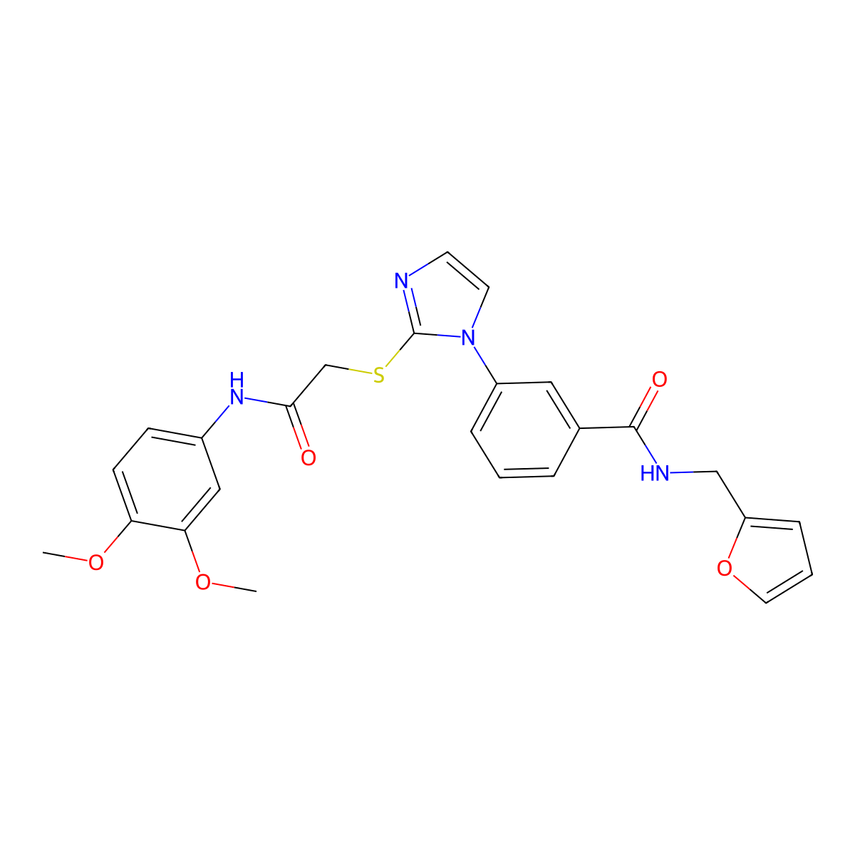 3-(2-((2-((3,4-dimethoxyphenyl)amino)-2-oxoethyl)thio)-1H-imidazol-1-yl)-N-(furan-2-ylmethyl)benzamide molecular structure, CAS 1115371-56-6