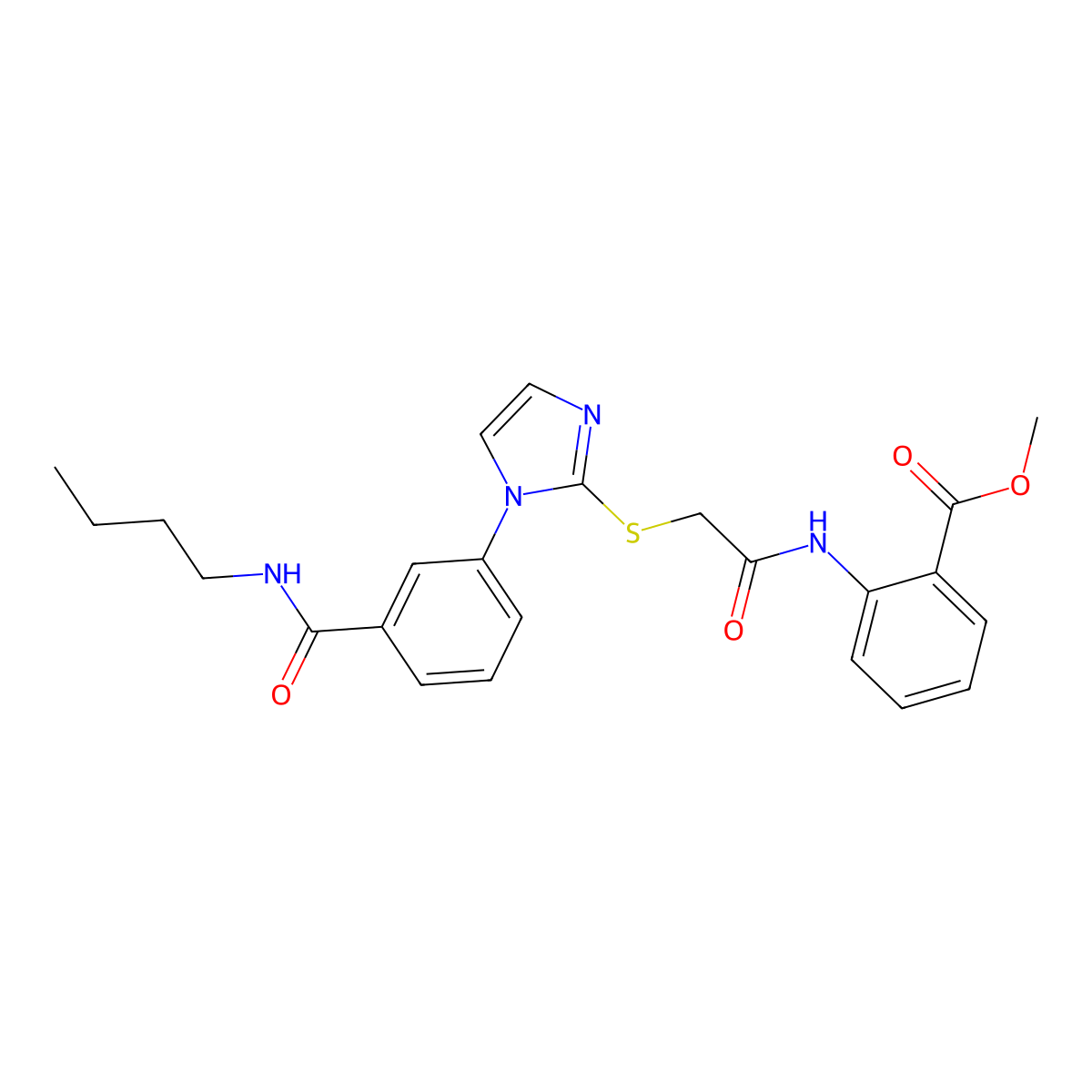 methyl 2-[2-({1-[3-(butylcarbamoyl)phenyl]-1H-imidazol-2-yl}sulfanyl)acetamido]benzoate molecular structure, CAS 1115371-70-4