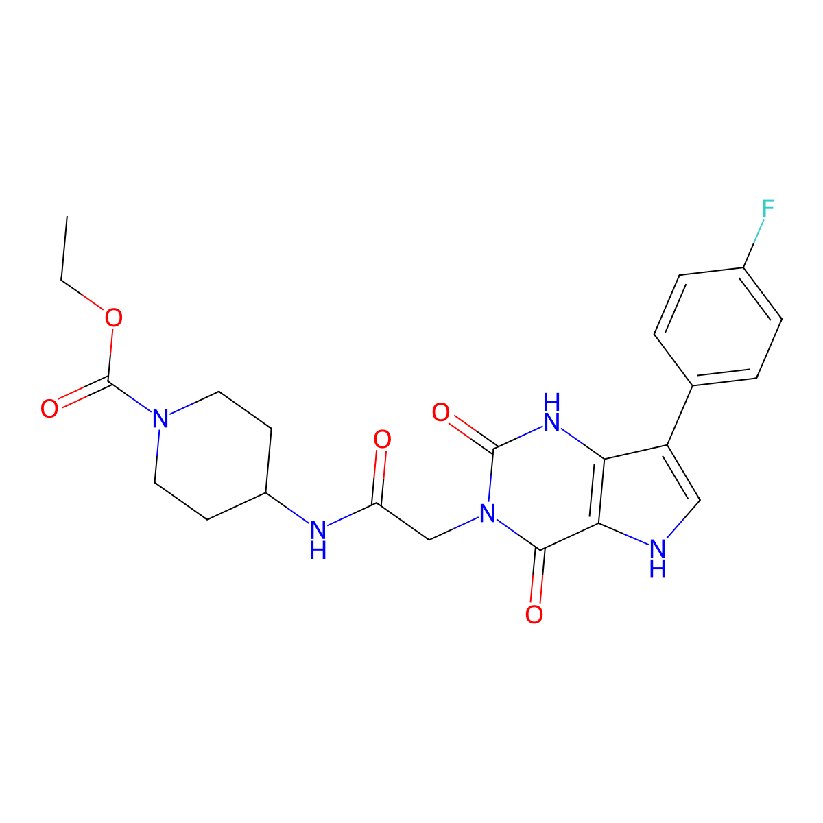 ethyl 4-(2-(7-(4-fluorophenyl)-2,4-dioxo-1H-pyrrolo[3,2-d]pyrimidin-3(2H,4H,5H)-yl)acetamido)piperidine-1-carboxylate molecular structure, CAS 1115372-03-6