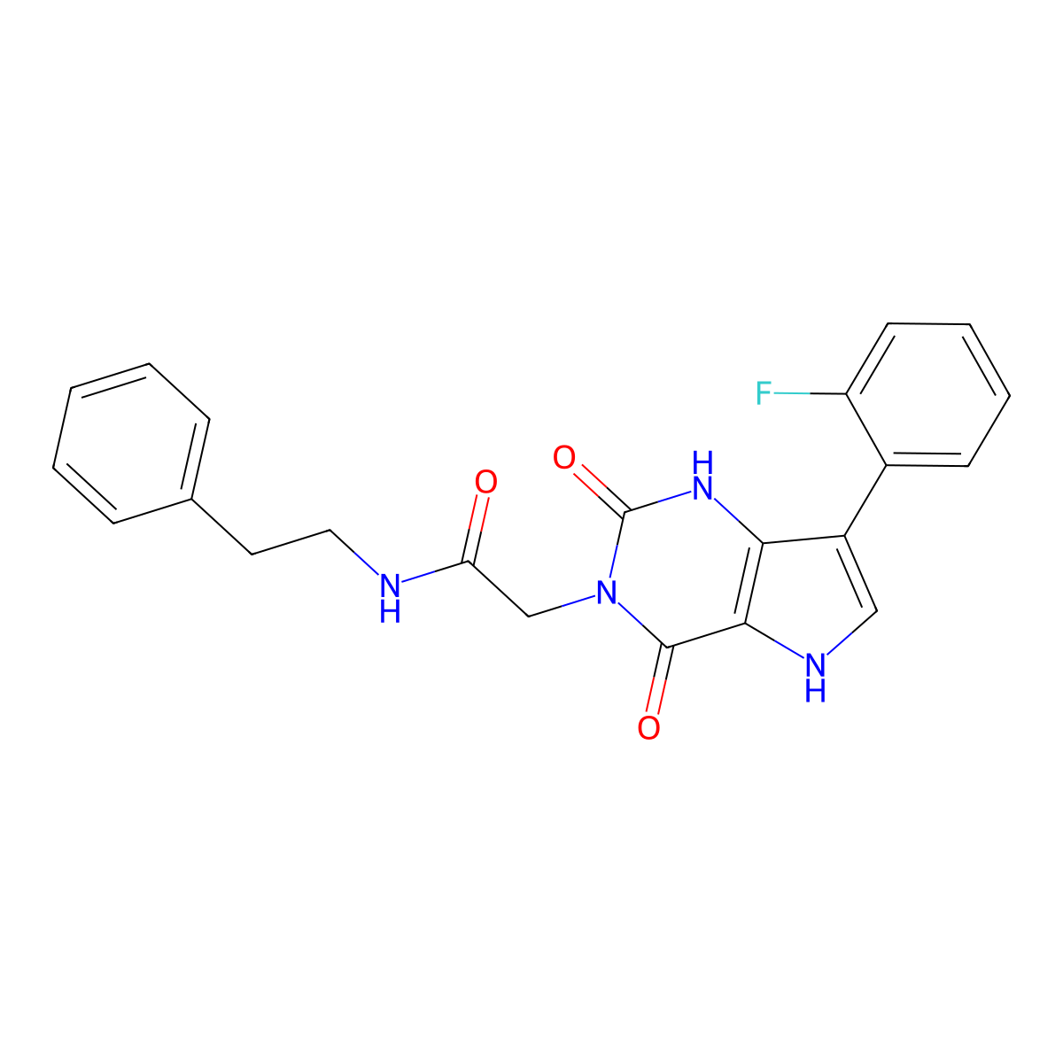 2-(7-(2-fluorophenyl)-2,4-dioxo-1H-pyrrolo[3,2-d]pyrimidin-3(2H,4H,5H)-yl)-N-phenethylacetamide molecular structure, CAS 1115372-09-2