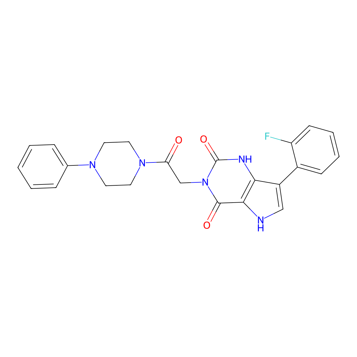 7-(2-fluorophenyl)-3-(2-oxo-2-(4-phenylpiperazin-1-yl)ethyl)-1H-pyrrolo[3,2-d]pyrimidine-2,4(3H,5H)-dione molecular structure, CAS 1115372-11-6