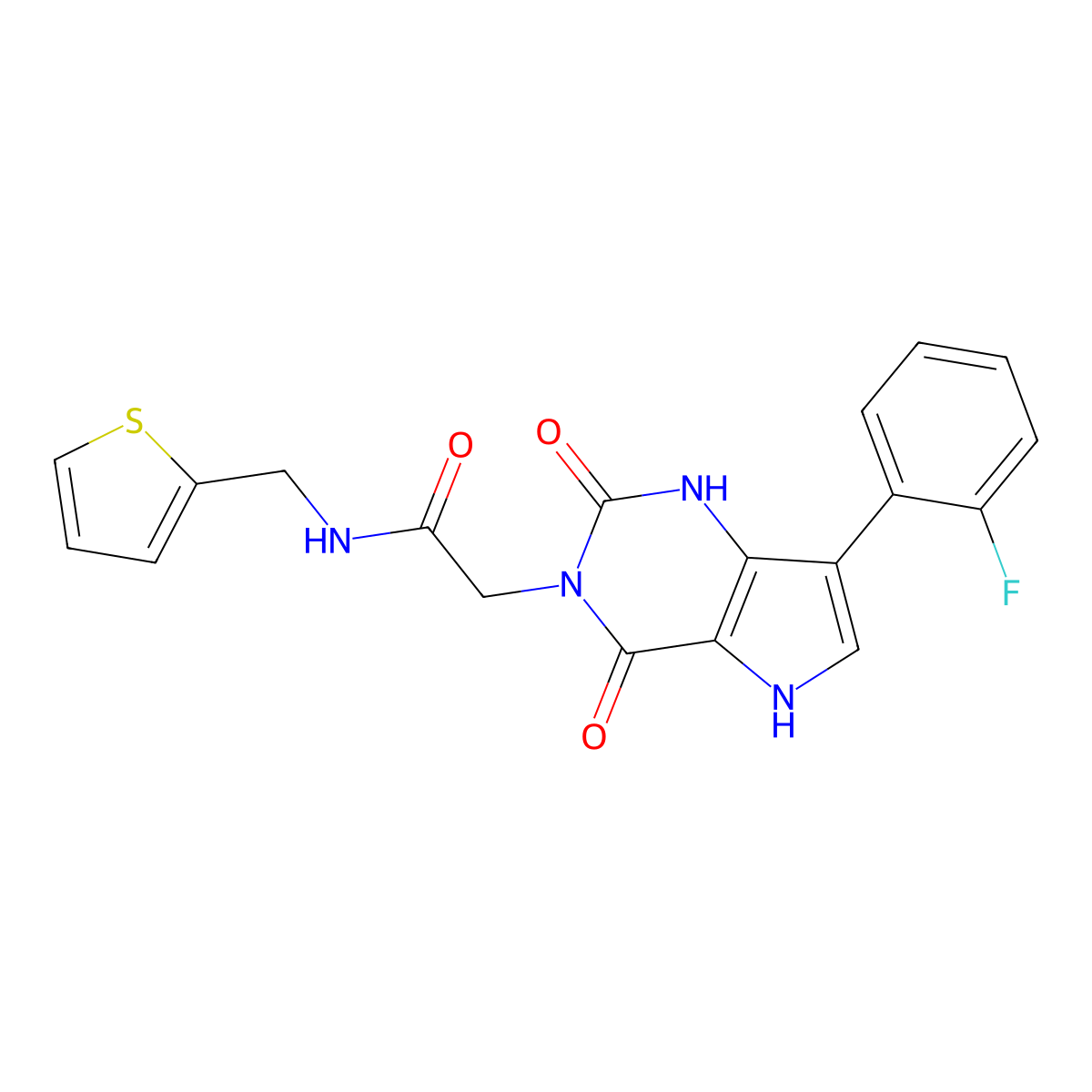 2-(7-(2-fluorophenyl)-2,4-dioxo-1H-pyrrolo[3,2-d]pyrimidin-3(2H,4H,5H)-yl)-N-(thiophen-2-ylmethyl)acetamide molecular structure, CAS 1115372-15-0