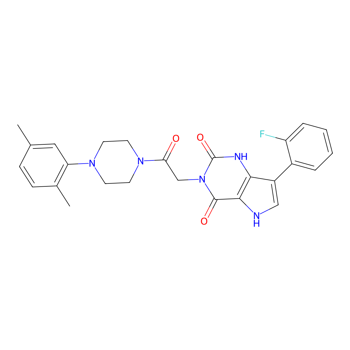 3-(2-(4-(2,5-dimethylphenyl)piperazin-1-yl)-2-oxoethyl)-7-(2-fluorophenyl)-1H-pyrrolo[3,2-d]pyrimidine-2,4(3H,5H)-dione molecular structure, CAS 1115372-16-1