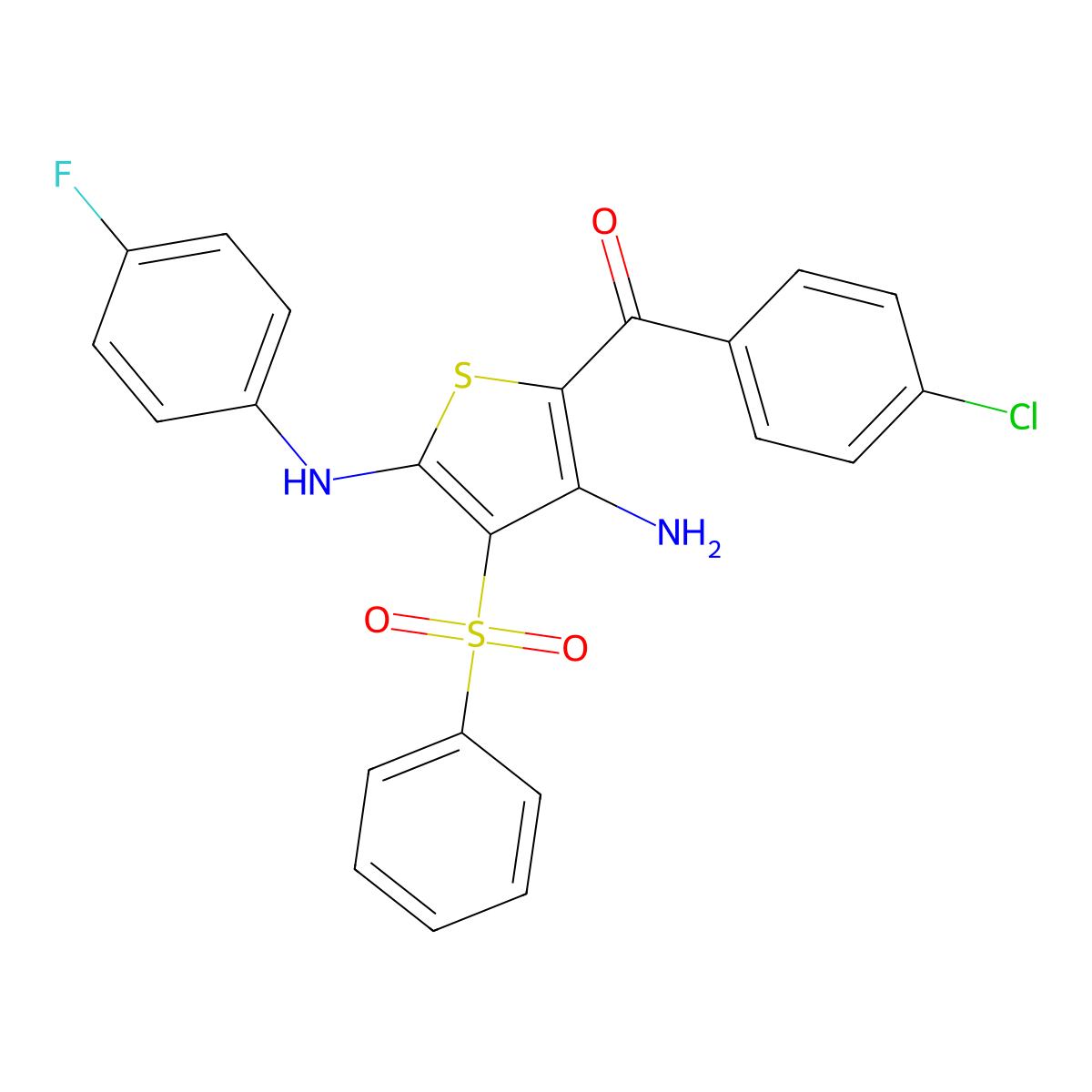 3-(benzenesulfonyl)-5-(4-chlorobenzoyl)-N2-(4-fluorophenyl)thiophene-2,4-diamine molecular structure, CAS 1115373-08-4