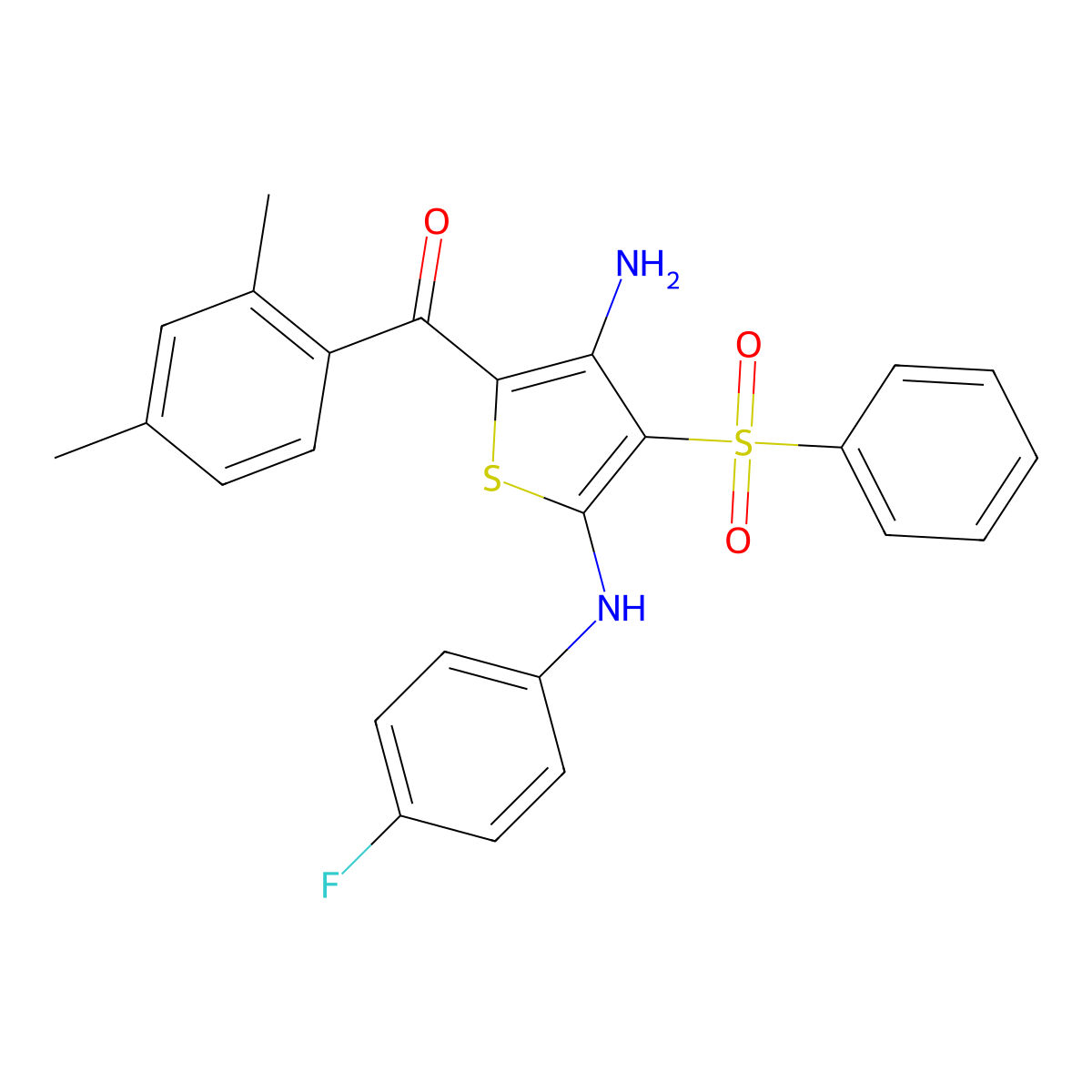 3-(benzenesulfonyl)-5-(2,4-dimethylbenzoyl)-N2-(4-fluorophenyl)thiophene-2,4-diamine molecular structure, CAS 1115373-09-5