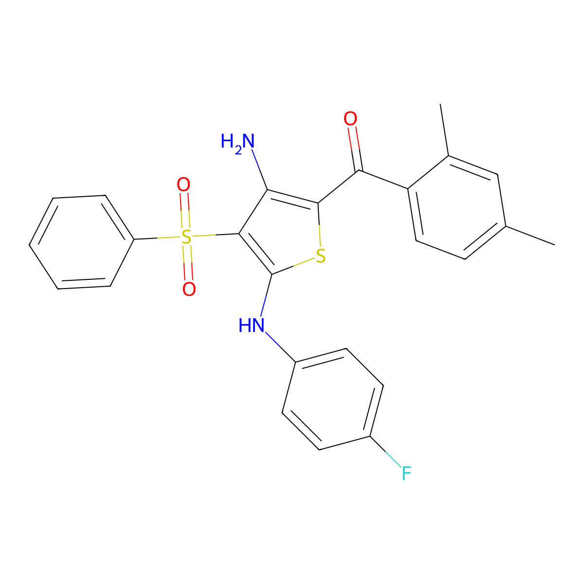 3-(benzenesulfonyl)-5-(2,4-dimethylbenzoyl)-N2-(4-fluorophenyl)thiophene-2,4-diamine molecular structure, CAS 1115373-09-5