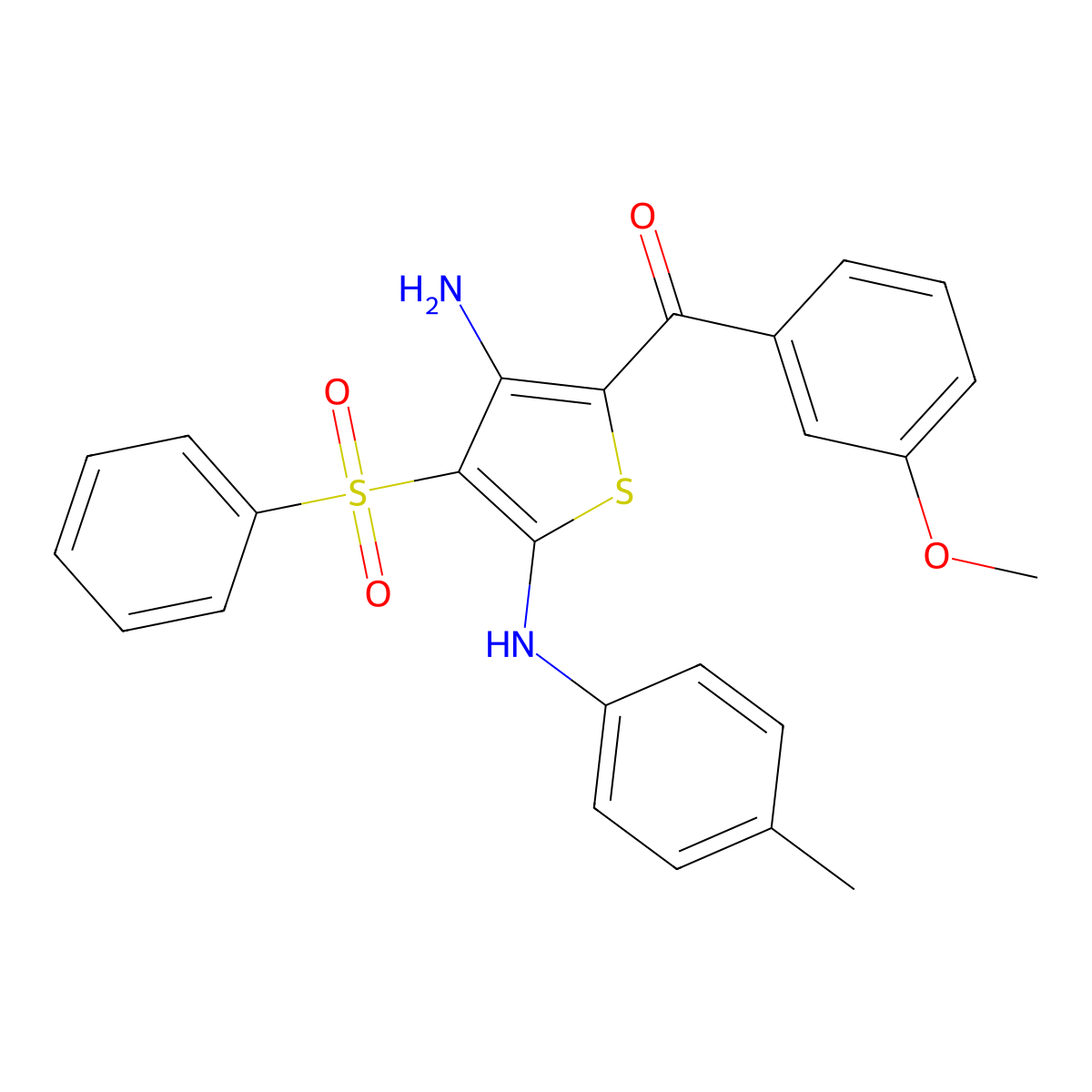(3-Amino-4-(phenylsulfonyl)-5-(p-tolylamino)thiophen-2-yl)(3-methoxyphenyl)methanone molecular structure, CAS 1115373-10-8