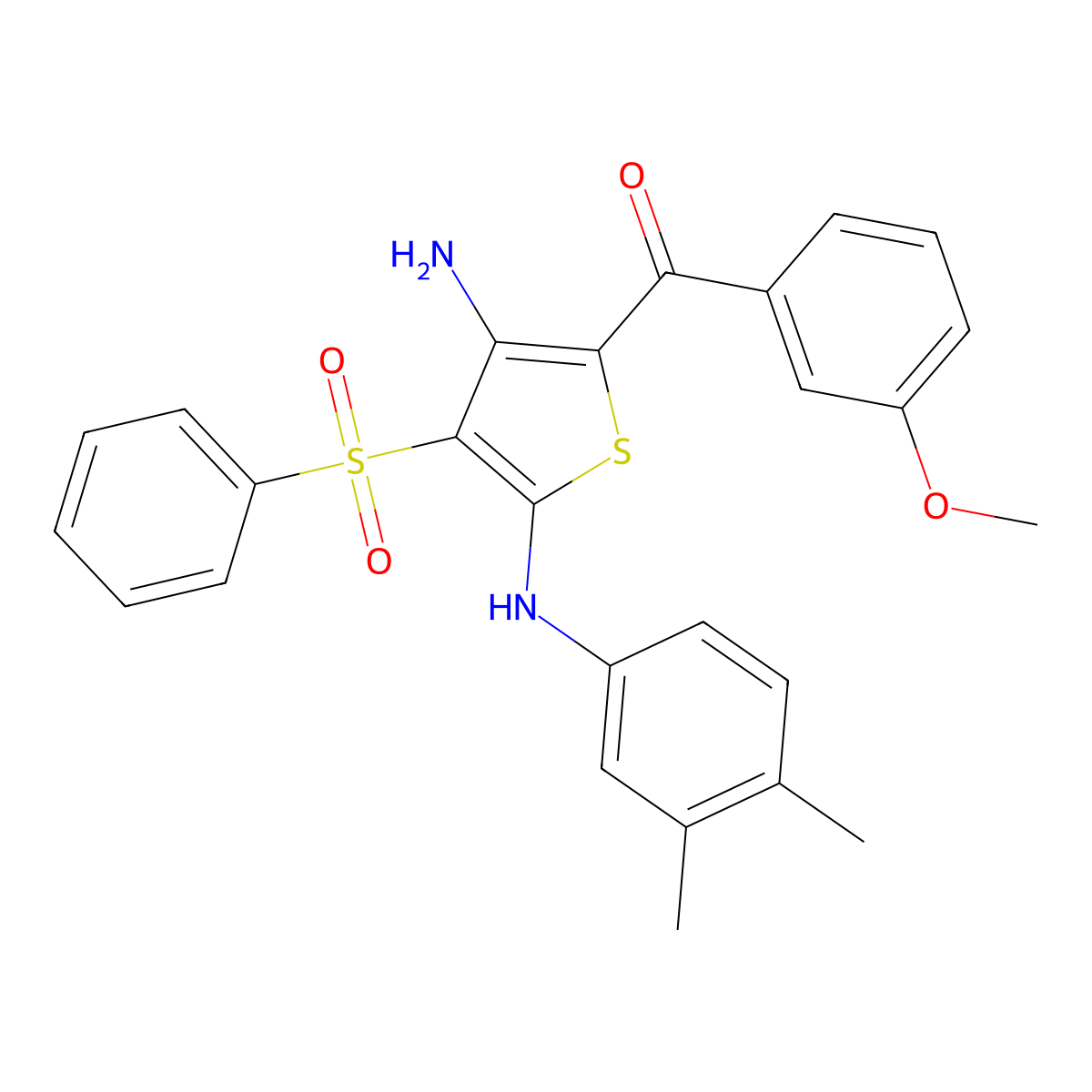 (3-Amino-5-((3,4-dimethylphenyl)amino)-4-(phenylsulfonyl)thiophen-2-yl)(3-methoxyphenyl)methanone molecular structure, CAS 1115373-13-1