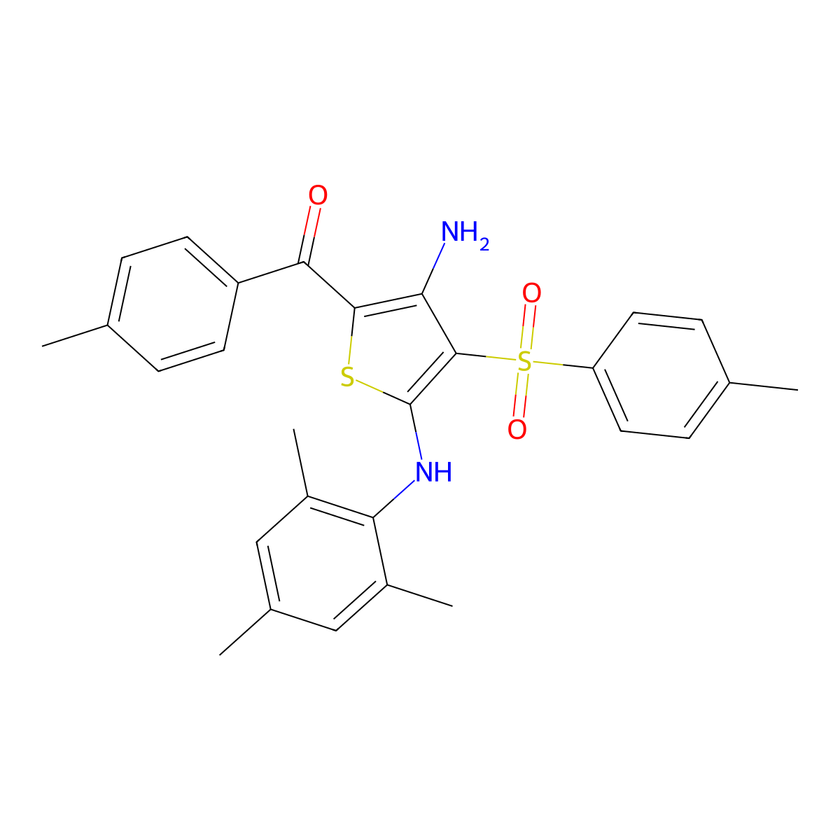 (3-Amino-5-(mesitylamino)-4-tosylthiophen-2-yl)(p-tolyl)methanone molecular structure, CAS 1115373-16-4