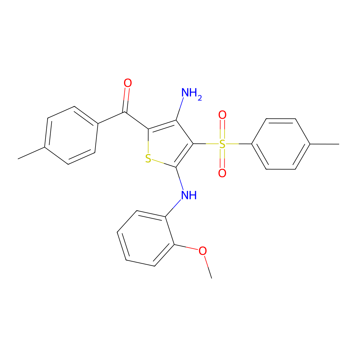 (3-Amino-5-((2-methoxyphenyl)amino)-4-tosylthiophen-2-yl)(p-tolyl)methanone molecular structure, CAS 1115373-17-5