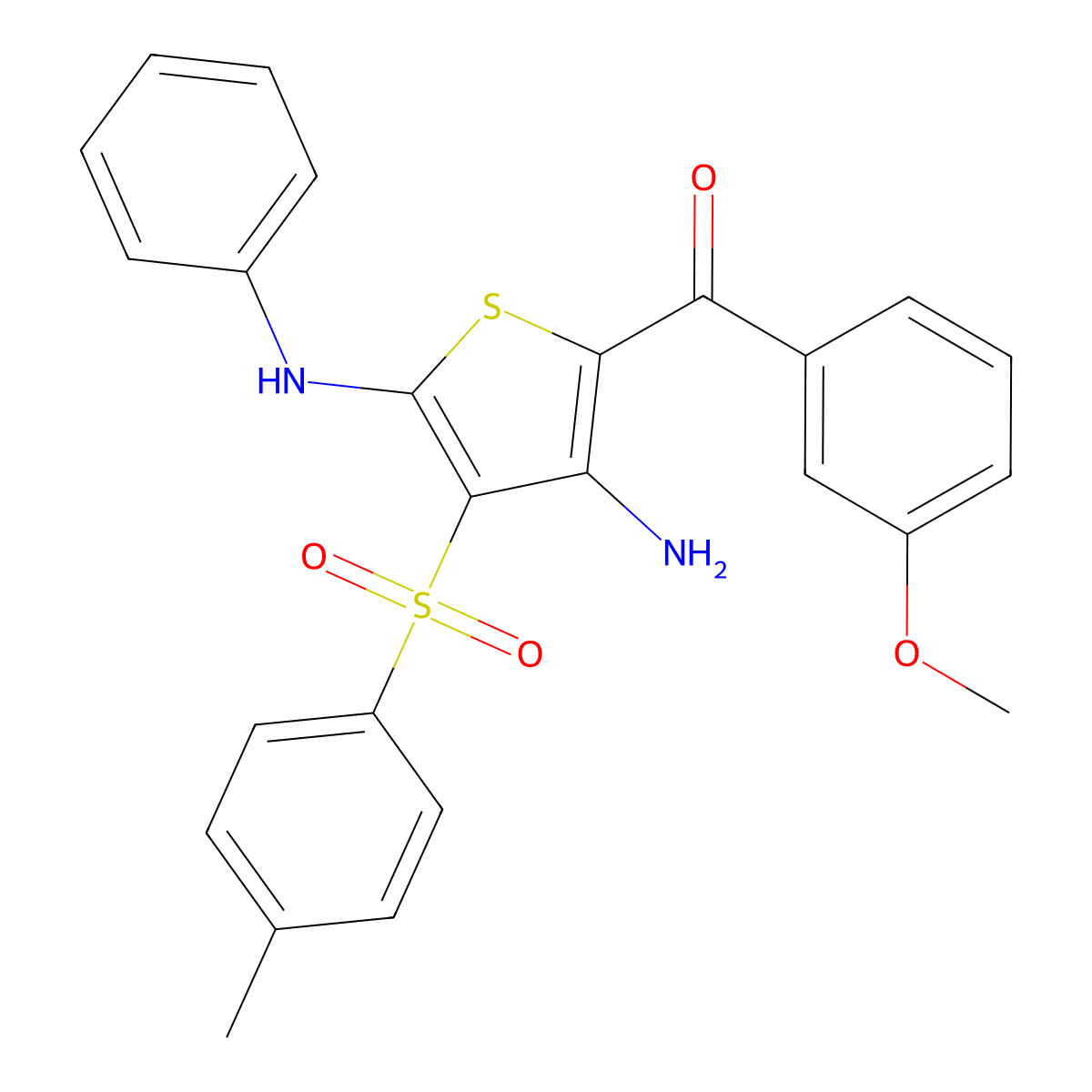 (3-Amino-5-(phenylamino)-4-tosylthiophen-2-yl)(3-methoxyphenyl)methanone molecular structure, CAS 1115373-19-7