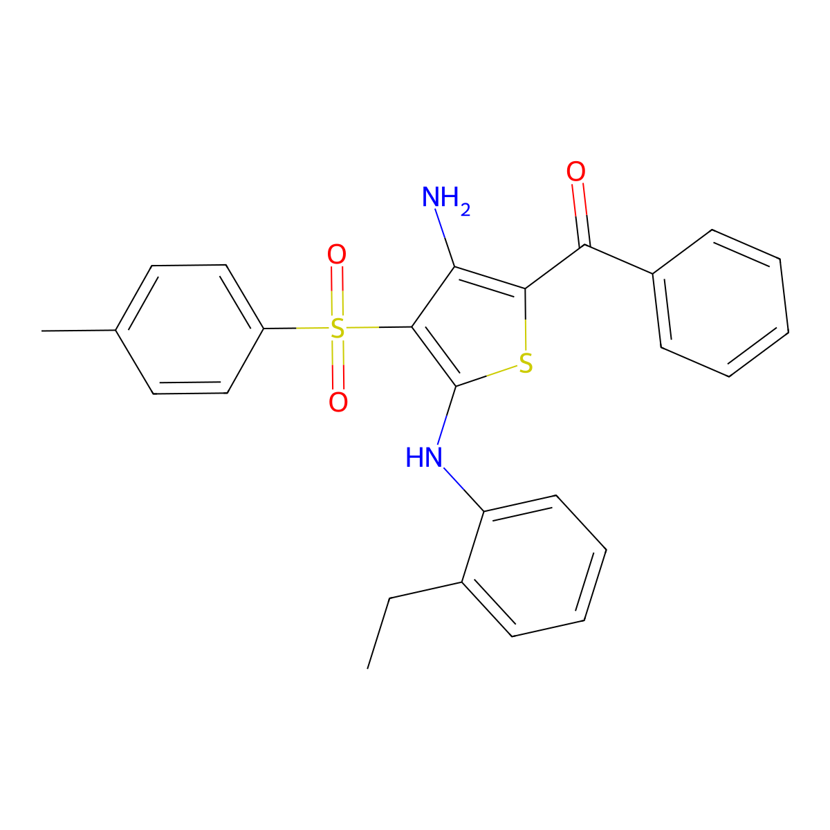 (3-Amino-5-((2-ethylphenyl)amino)-4-tosylthiophen-2-yl)(phenyl)methanone molecular structure, CAS 1115373-27-7