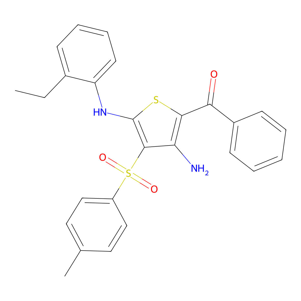 (3-Amino-5-((2-ethylphenyl)amino)-4-tosylthiophen-2-yl)(phenyl)methanone molecular structure, CAS 1115373-27-7
