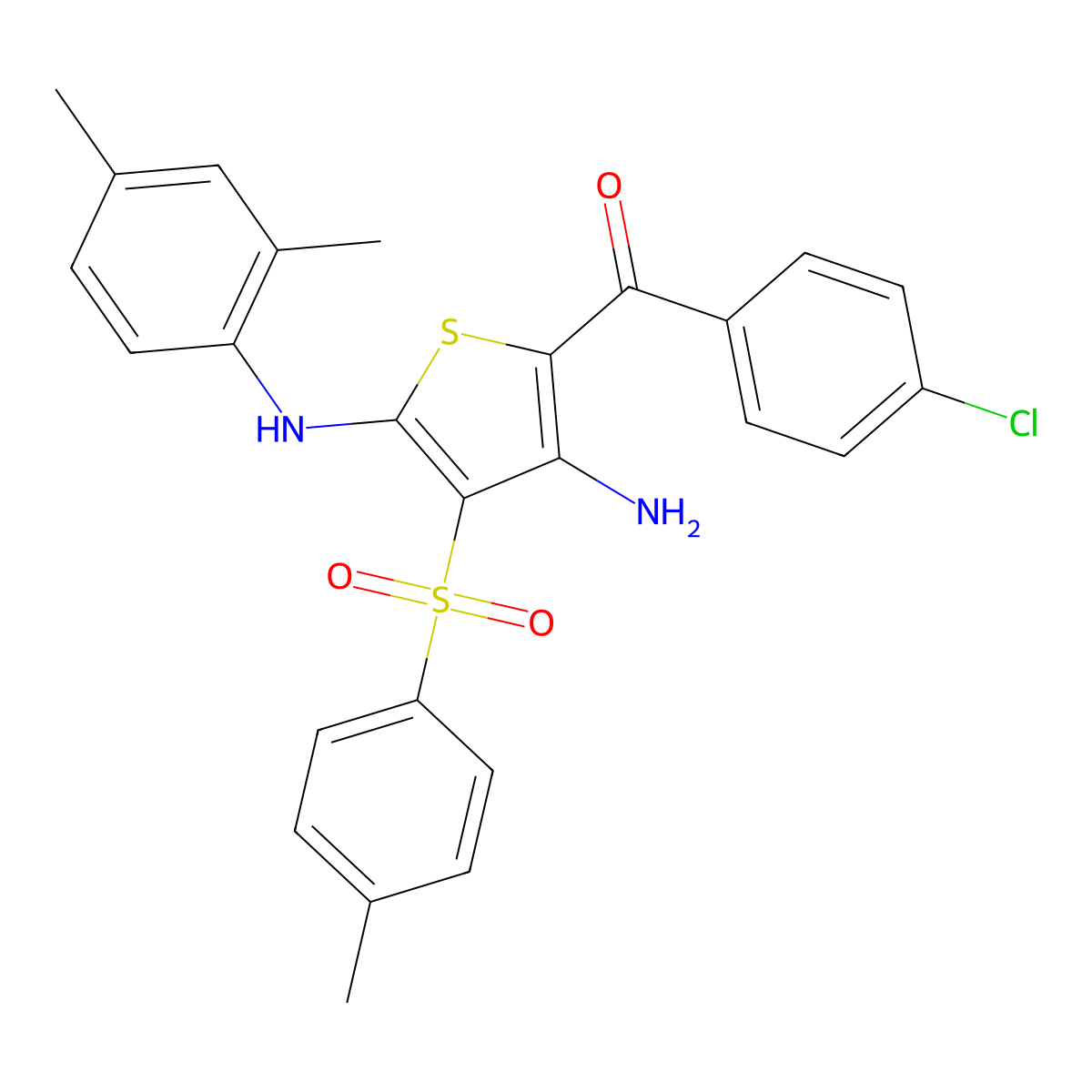 (3-Amino-5-((2,4-dimethylphenyl)amino)-4-tosylthiophen-2-yl)(4-chlorophenyl)methanone molecular structure, CAS 1115373-28-8