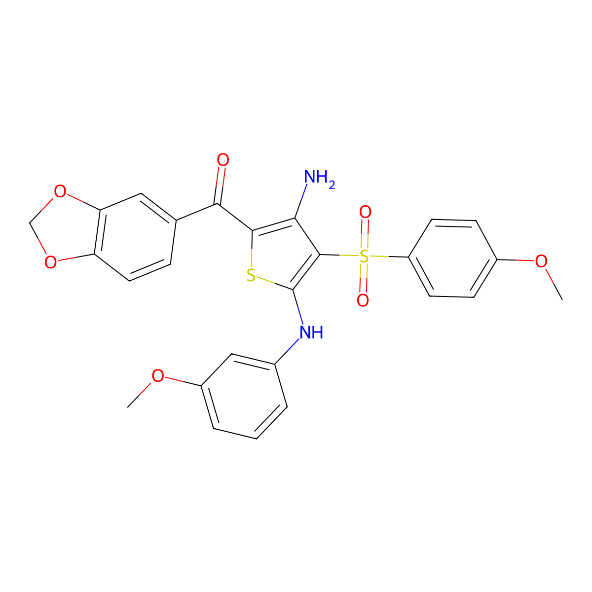 (3-Amino-5-((3-methoxyphenyl)amino)-4-((4-methoxyphenyl)sulfonyl)thiophen-2-yl)(benzo[d][1,3]dioxol-5-yl)methanone molecular structure, CAS 1115373-33-5